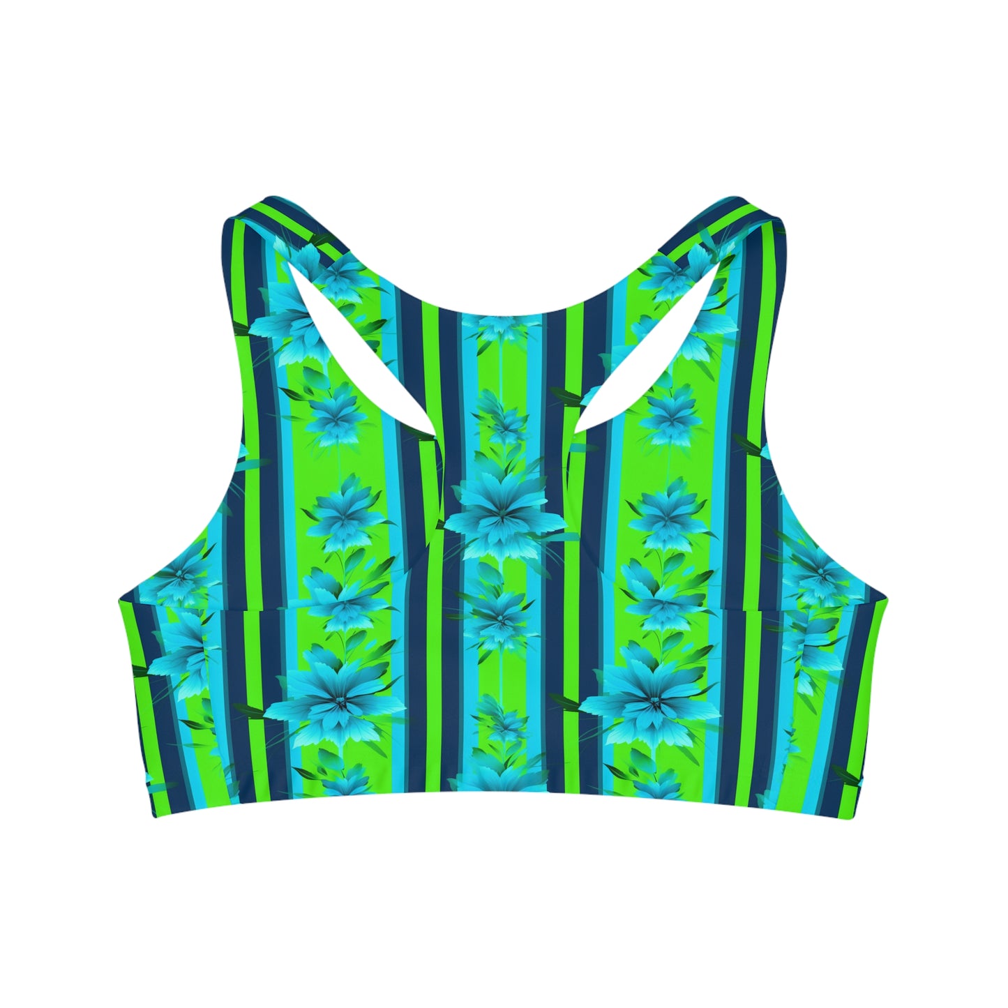 Mascot Surface Beach Volleyball Club Striped Floral Seamless Sports Bra (AOP)