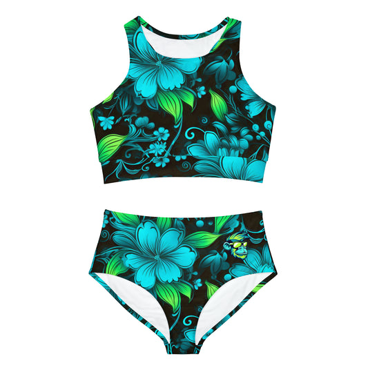 Mascot Surface Beach Volleyball Club Floral Logo Designer Sporty Bikini Set