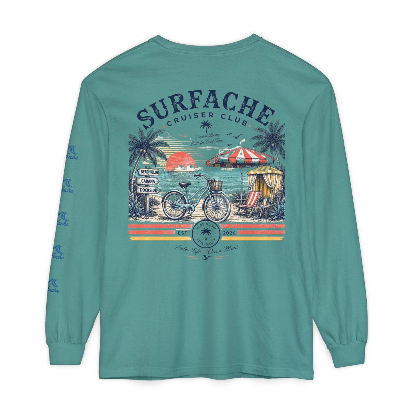 Surfache Cruiser Club Long Sleeve T-Shirt — Bike & Beach Graphic