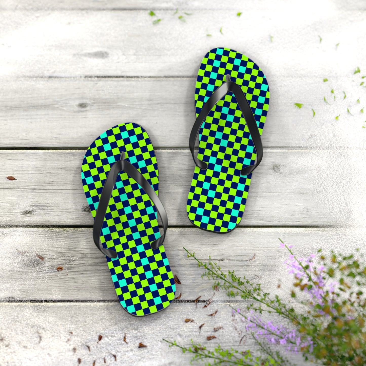 Checkerboard Surface Beach Volleyball Club Designer Flip Flops