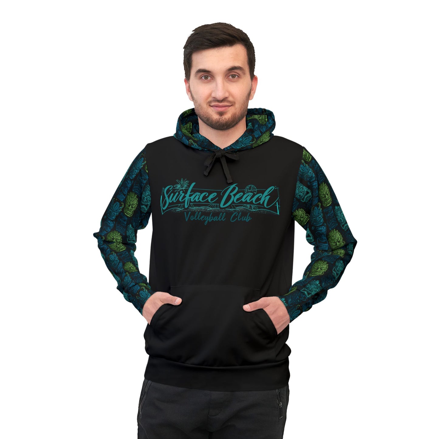 Surface Beach Volleyball Club Tiki Sublimated Designer Athletic Hoodie