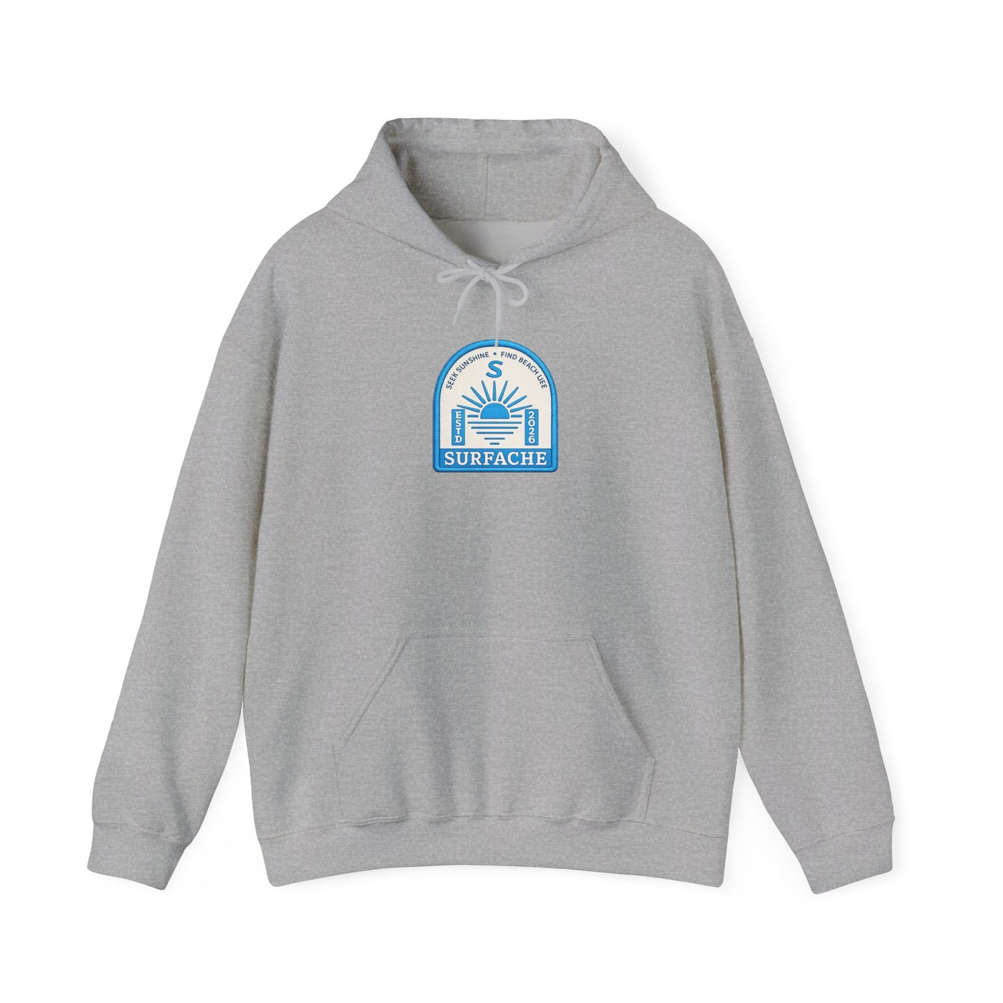 Surfache Vintage Badge Hoodie — Coastal Sunset Surf Brand Sweatshirt