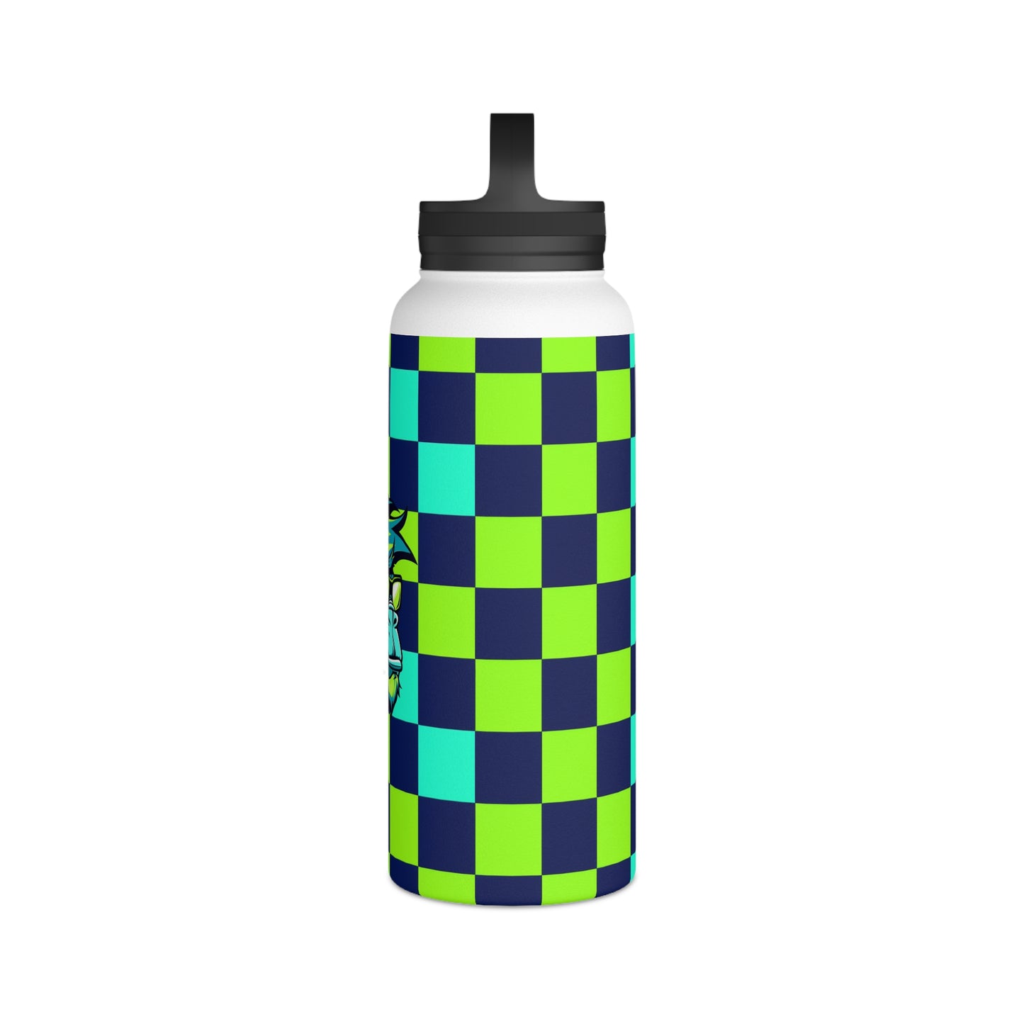 Shades Mascot Checkered Surface Beach Volleyball Club Stainless Steel Water Bottle, Handle Lid