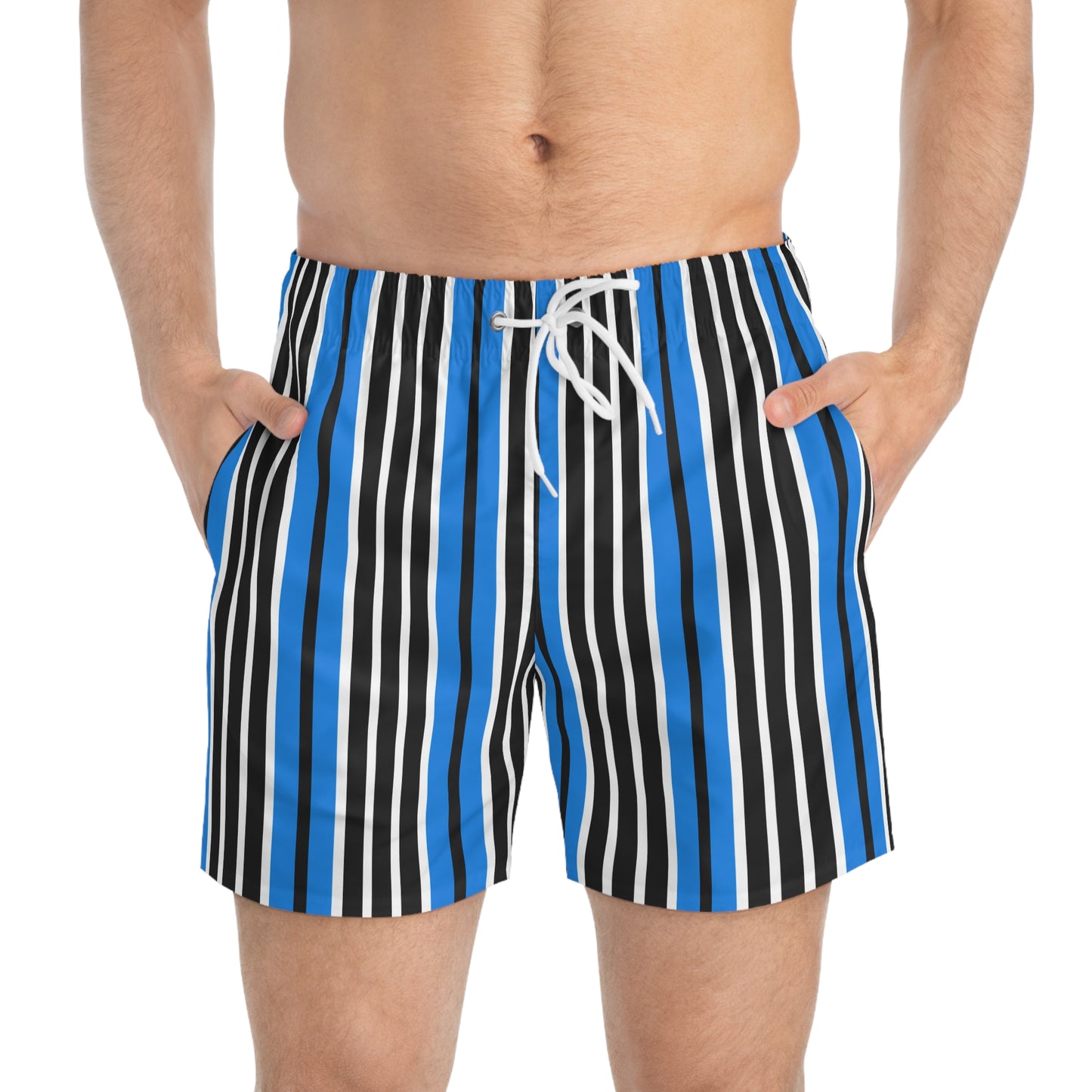 M1 Volleyball Club Striped Modern Swim Trunks