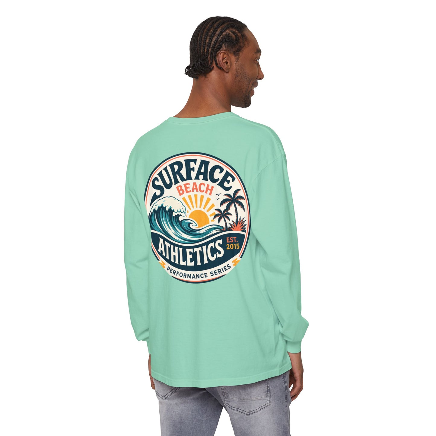 Surface Beach Athletics Long Sleeve Tee — Surf Waves Sunset Graphic