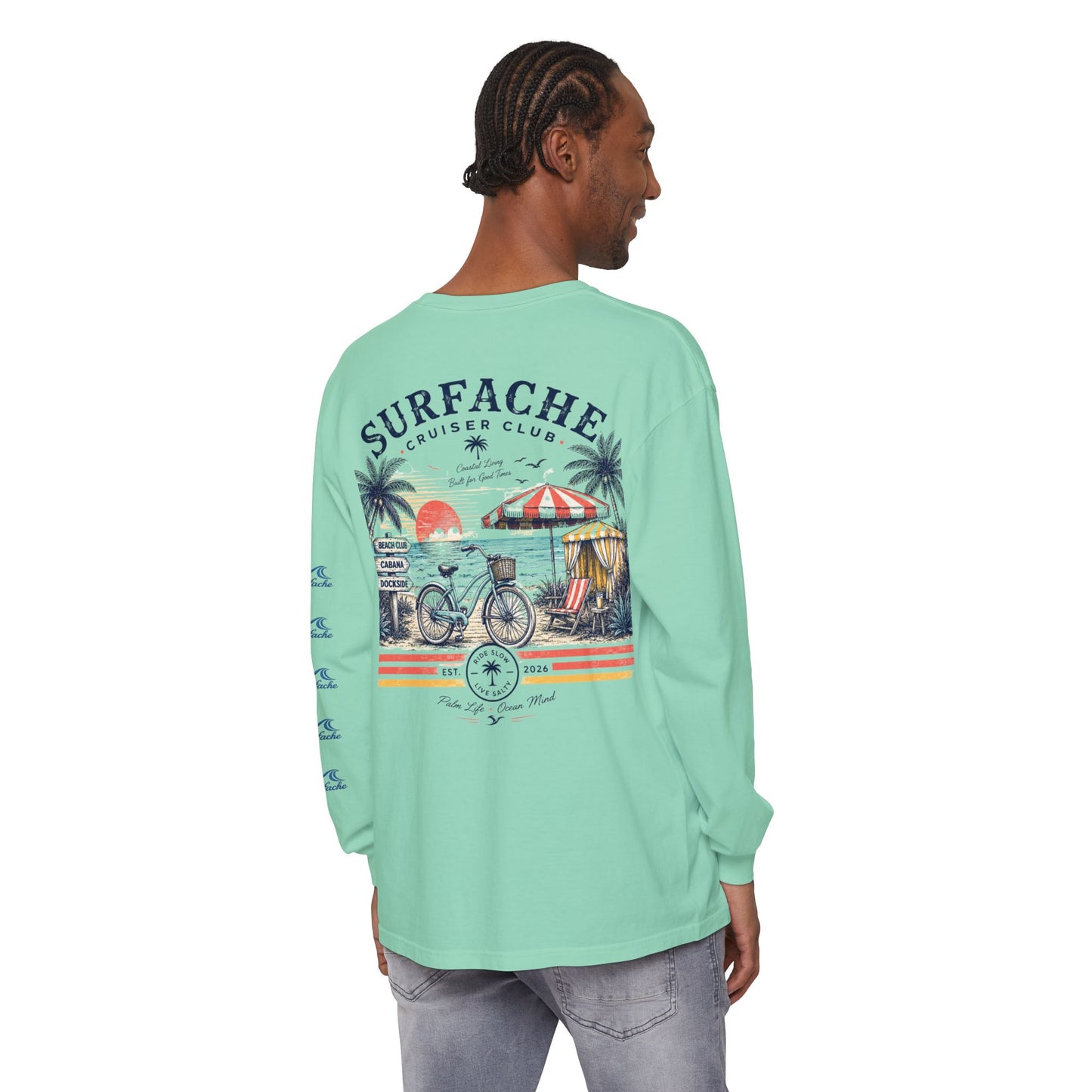 Surfache Cruiser Club Long Sleeve T-Shirt — Bike & Beach Graphic