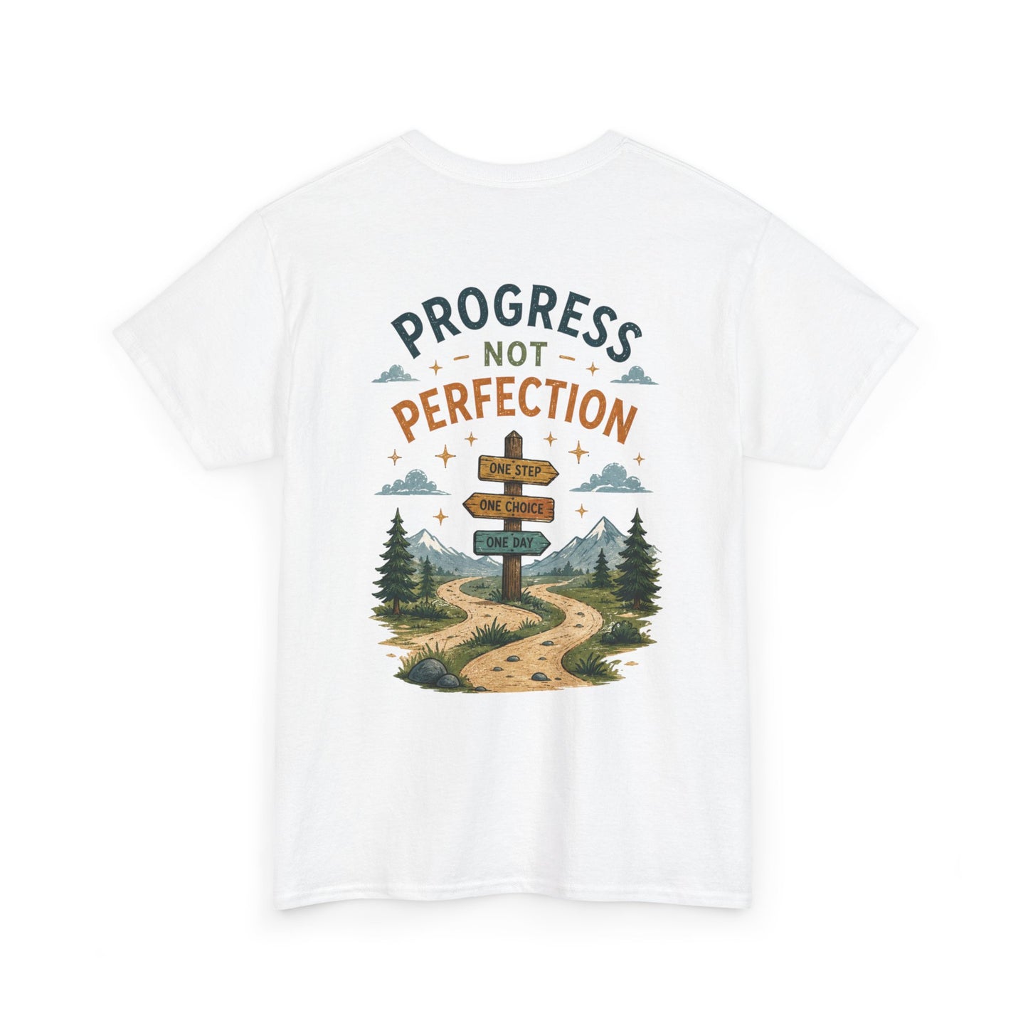 Progress Not Perfection Graphic Tee — Motivational Hiking Signback T‑Shirt