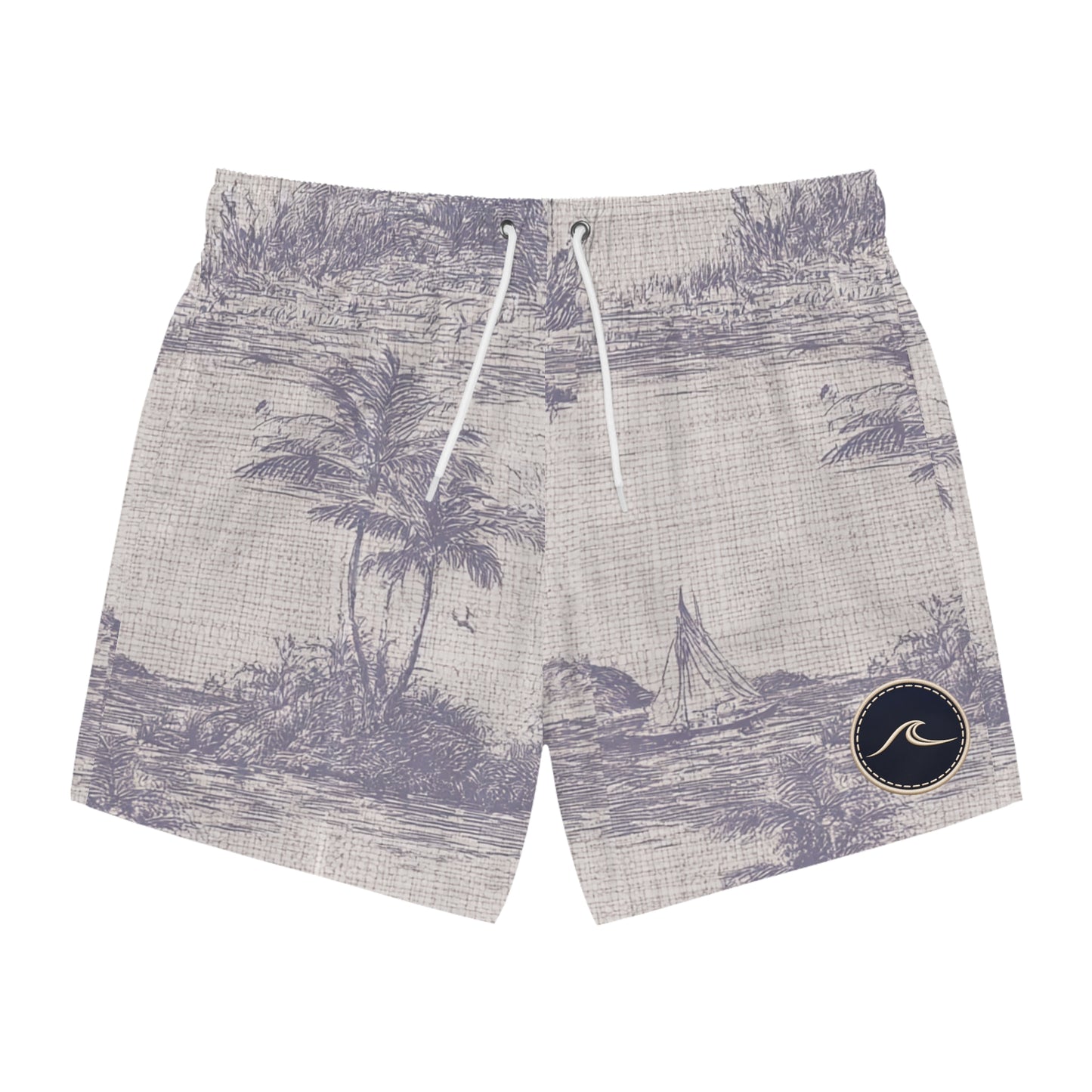 Surfache Vintage Palm Beach Swim Trunks — Coastal Print Swim Shorts