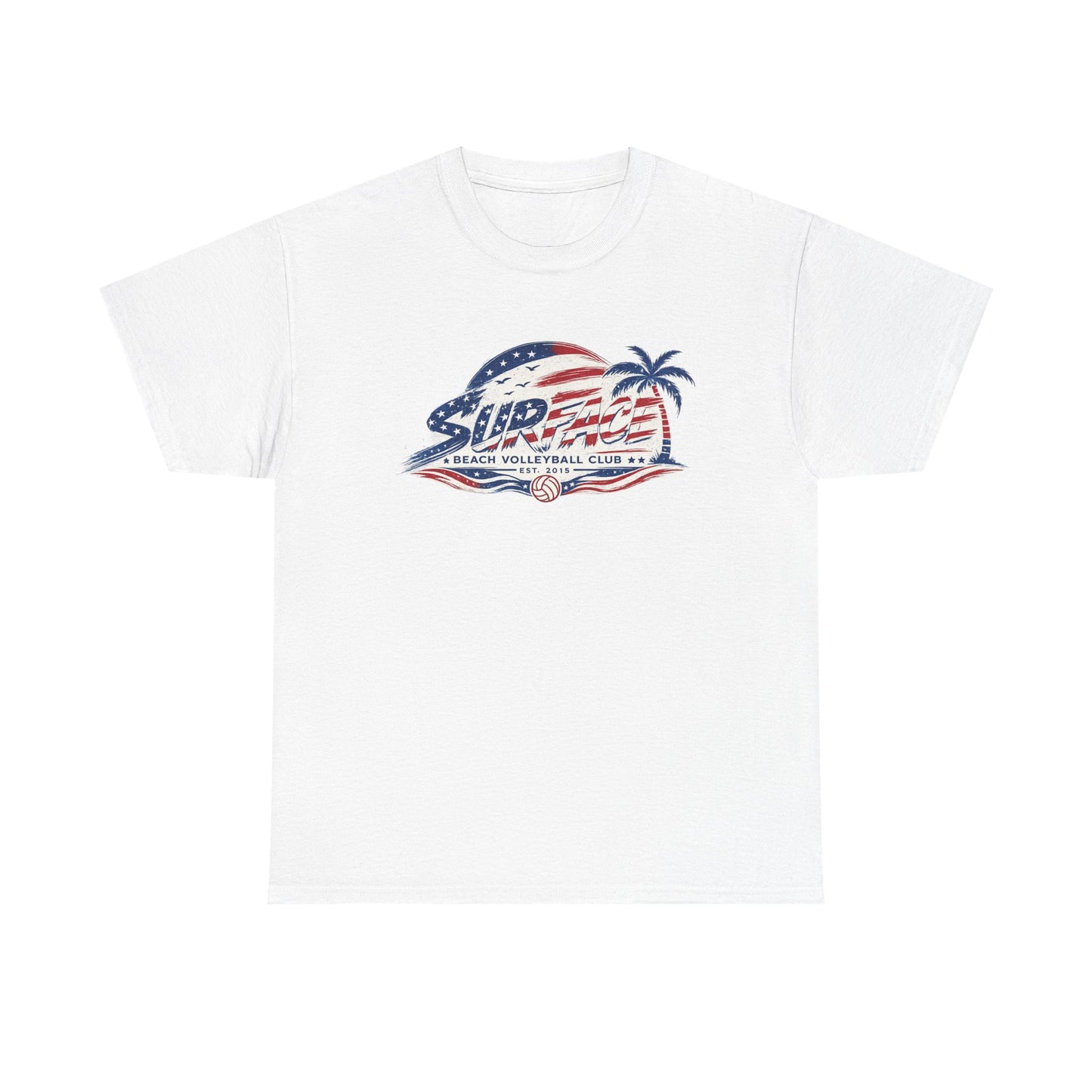 USA Beach Volleyball Club T-Shirt — Retro Palm Tree Flag Design