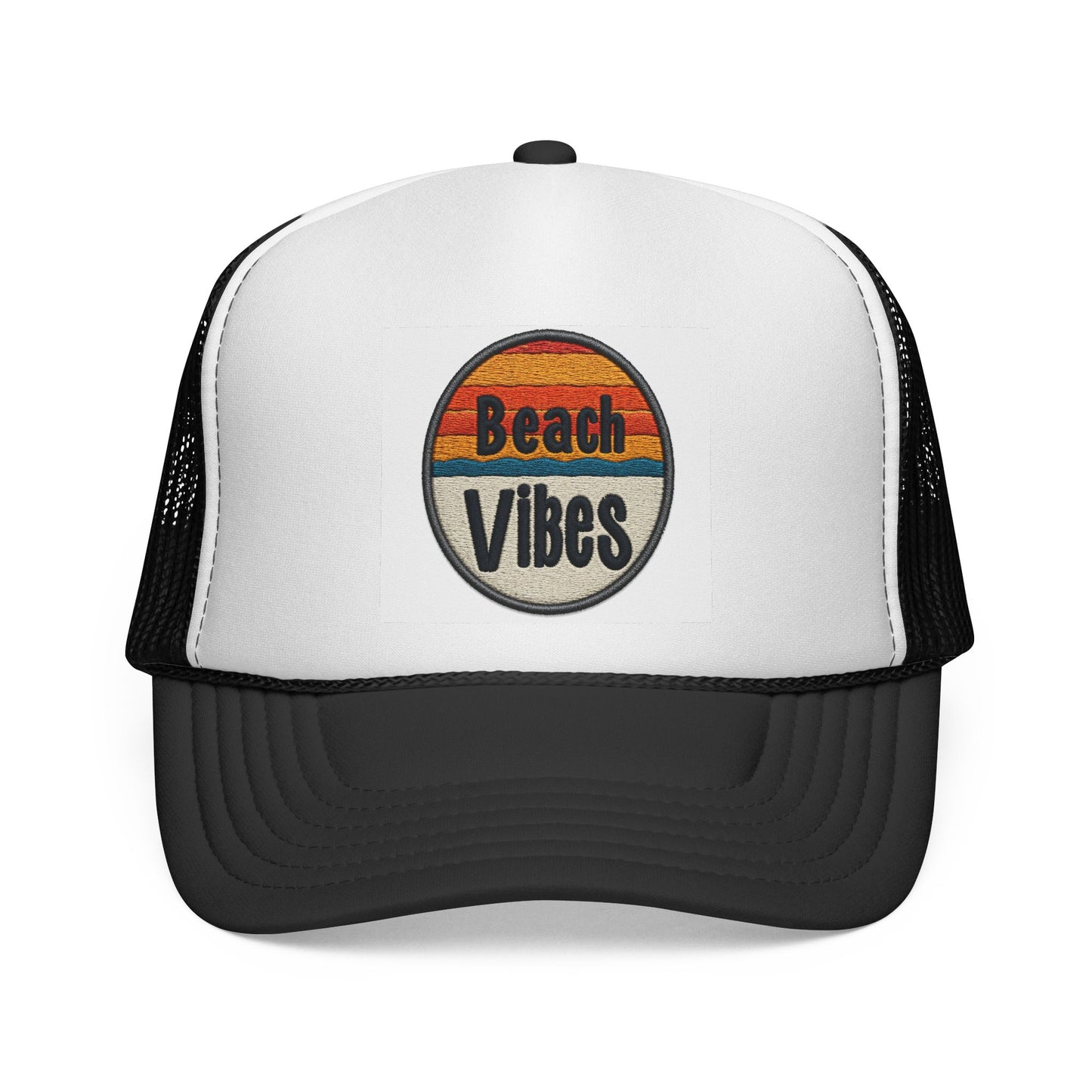 Beach Vibes Trucker Cap — Retro Sunset Mesh Hat