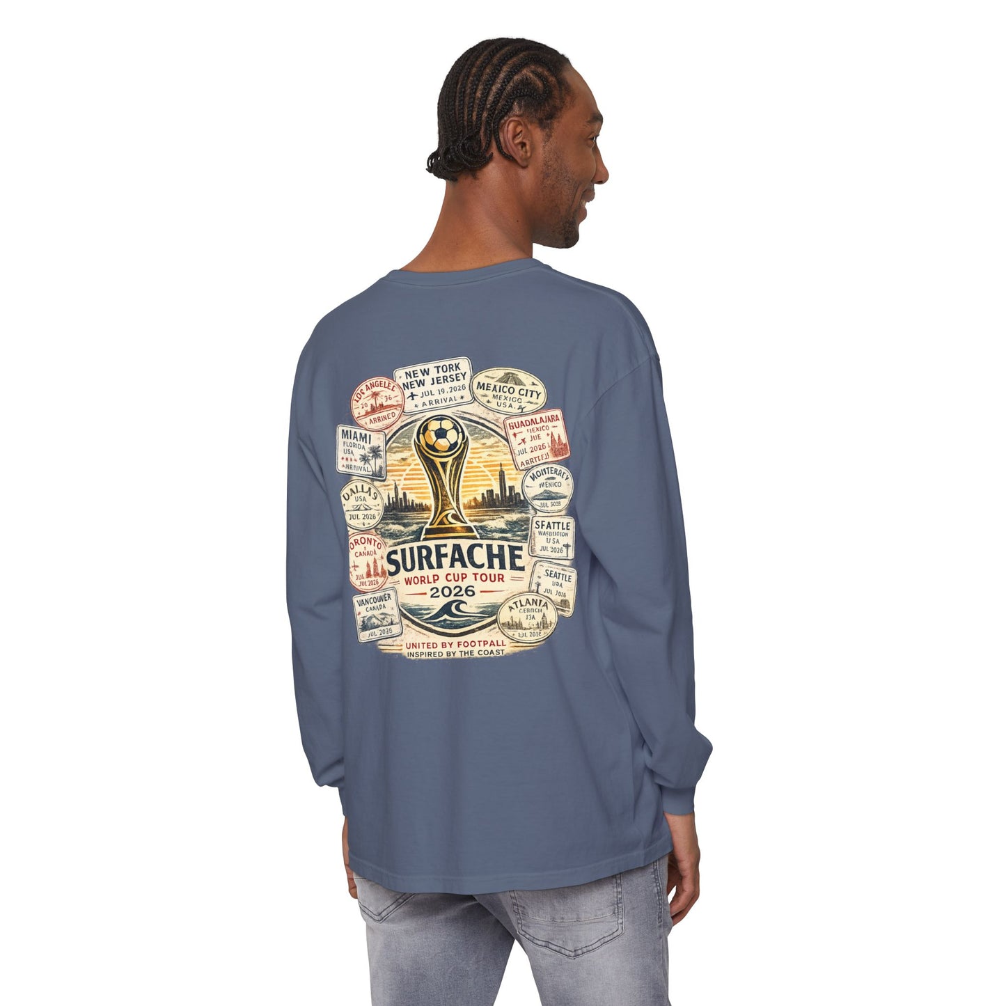 Surfache Passport Edition World Cup Tour Long Sleeve Tee — Soccer Travel Graphic