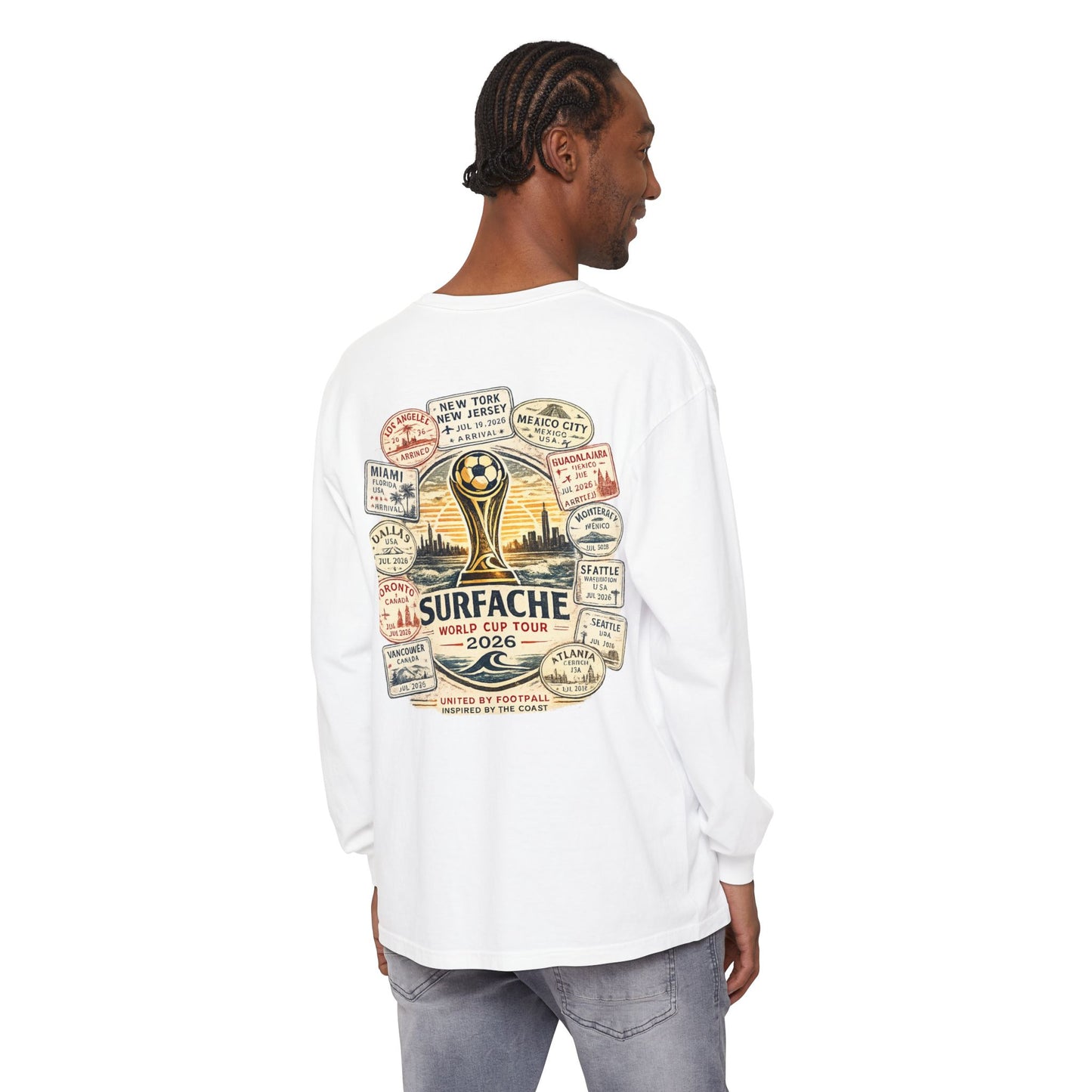 Surfache Passport Edition World Cup Tour Long Sleeve Tee — Soccer Travel Graphic