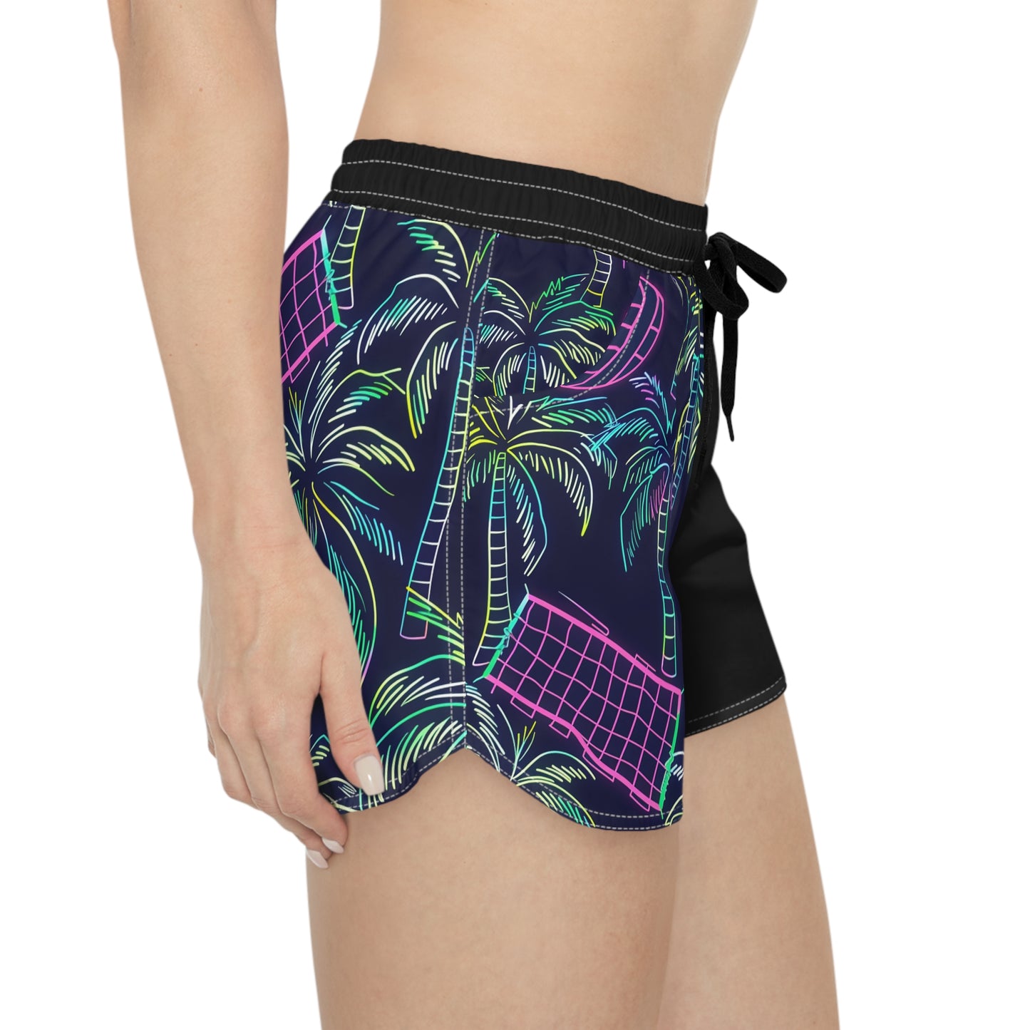 Neon Palm Volleyball Women’s Casual Shorts — Tropical Beach Vibes AOP