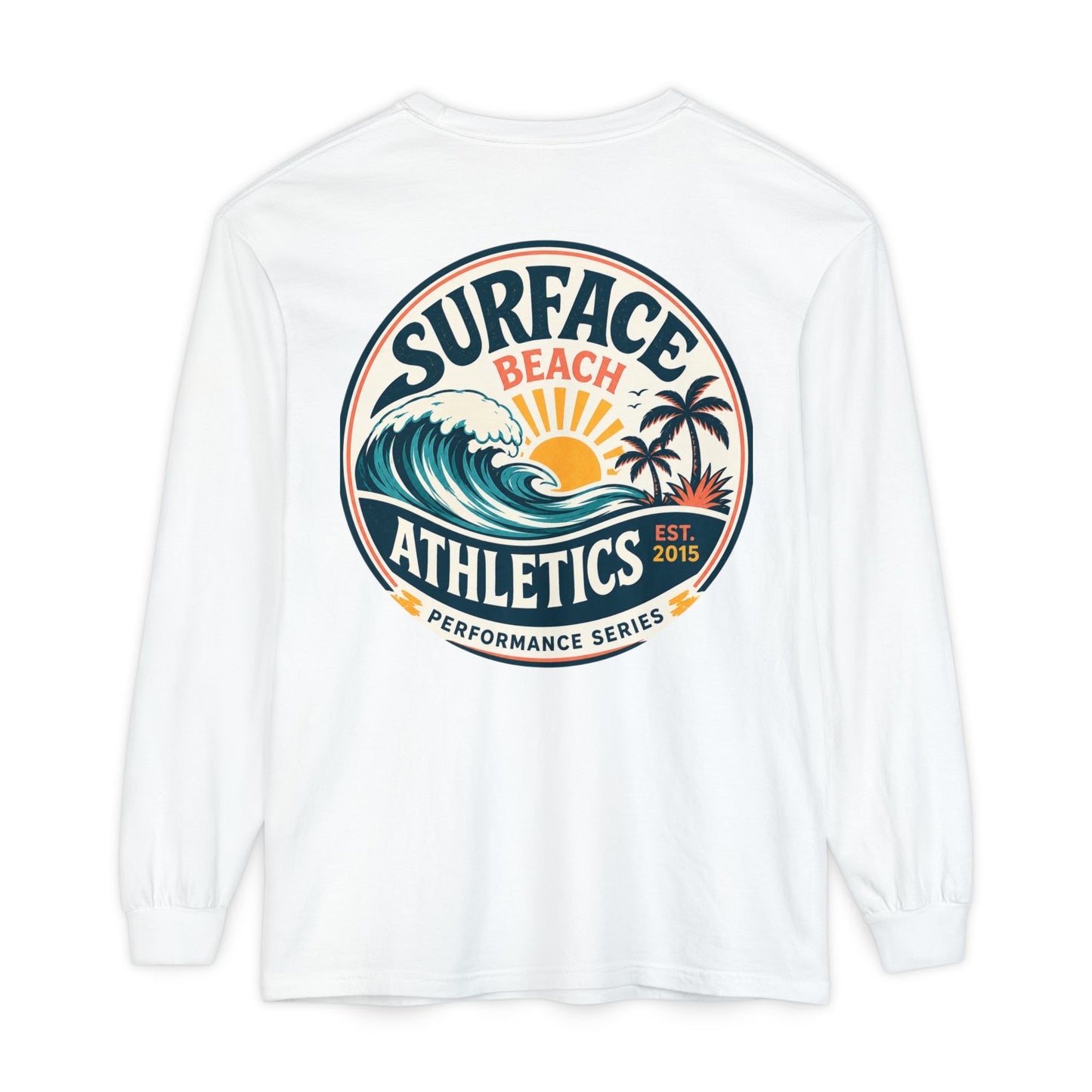 Surface Beach Athletics Long Sleeve Tee — Surf Waves Sunset Graphic