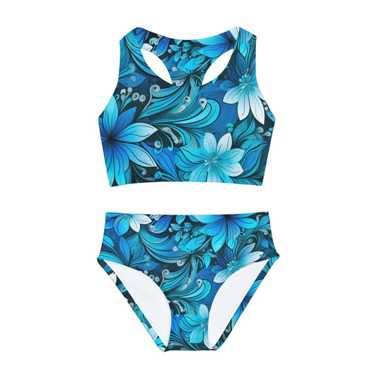 Surface Beach Volleyball Club Floral Logo Sublimated Girls Two Piece Swimsuit