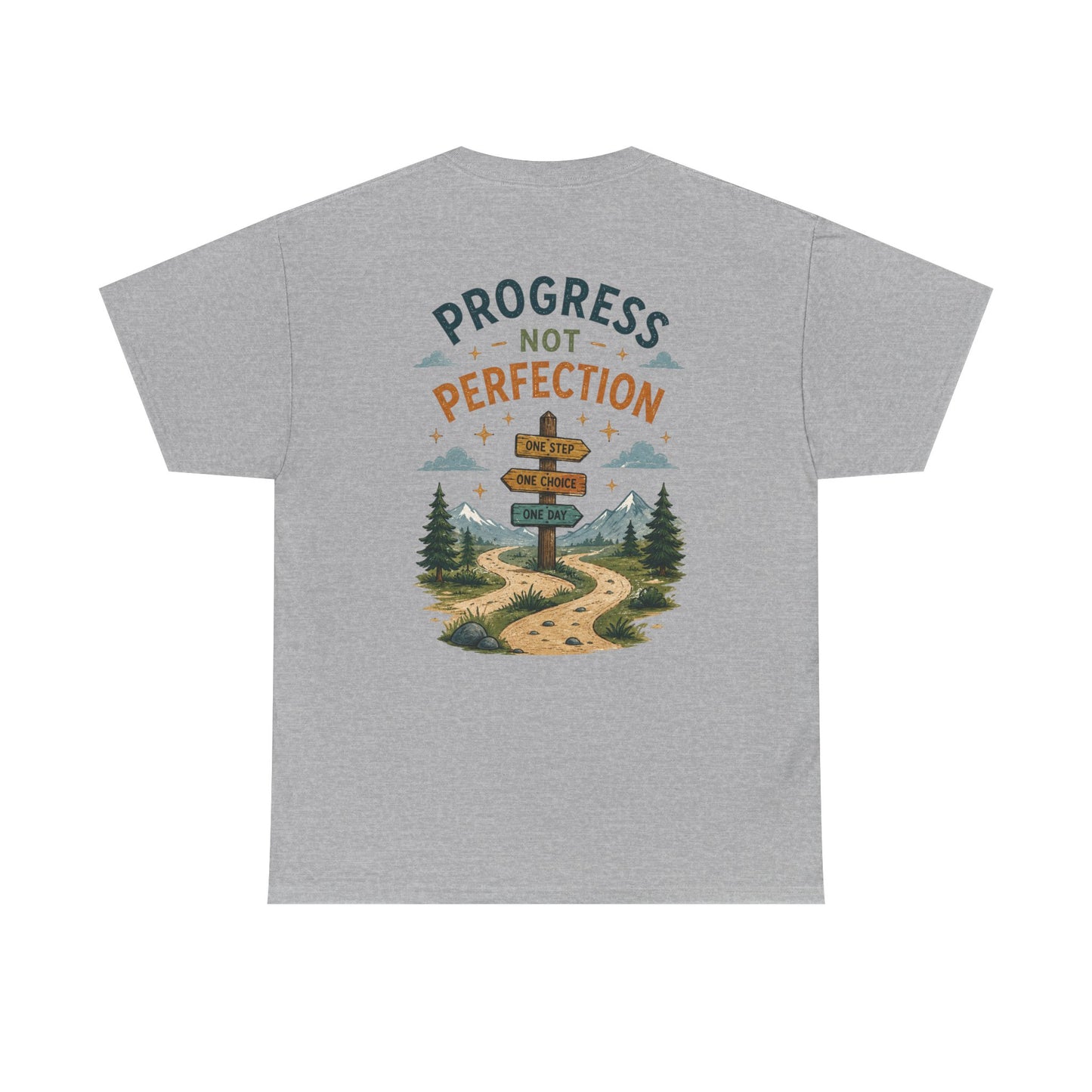 Progress Not Perfection Graphic Tee — Motivational Hiking Signback T‑Shirt