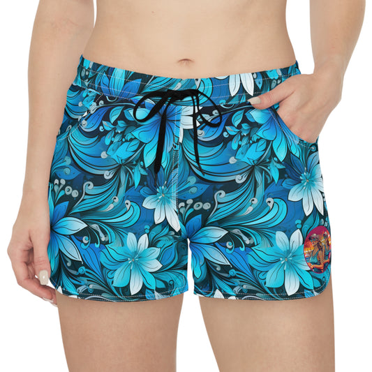 Surface Beach Volleyball Club Cyan Floral Logo Cover Up Women's Casual Shorts (AOP)