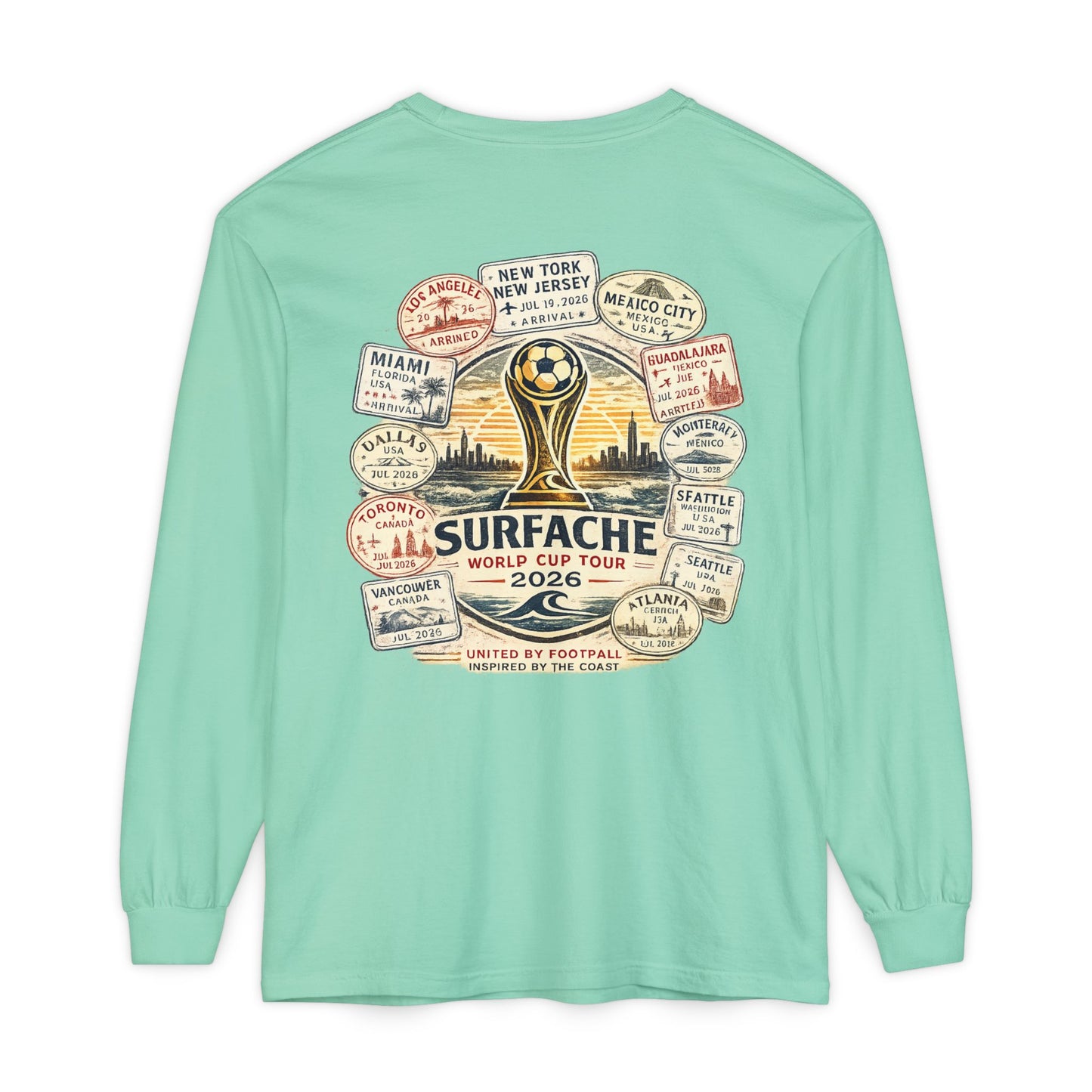 Surfache Passport Edition World Cup Tour Long Sleeve Tee — Soccer Travel Graphic