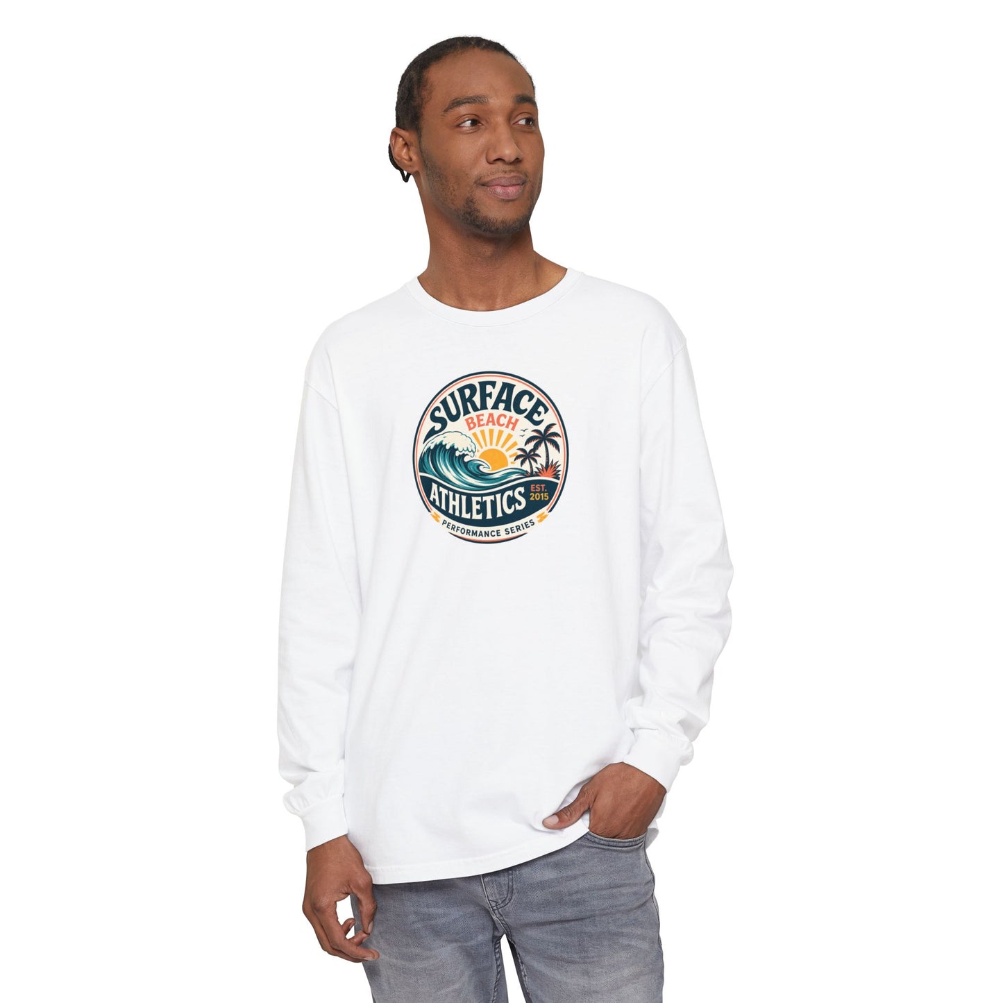 Surface Beach Athletics Long Sleeve Tee — Surf Waves Sunset Graphic