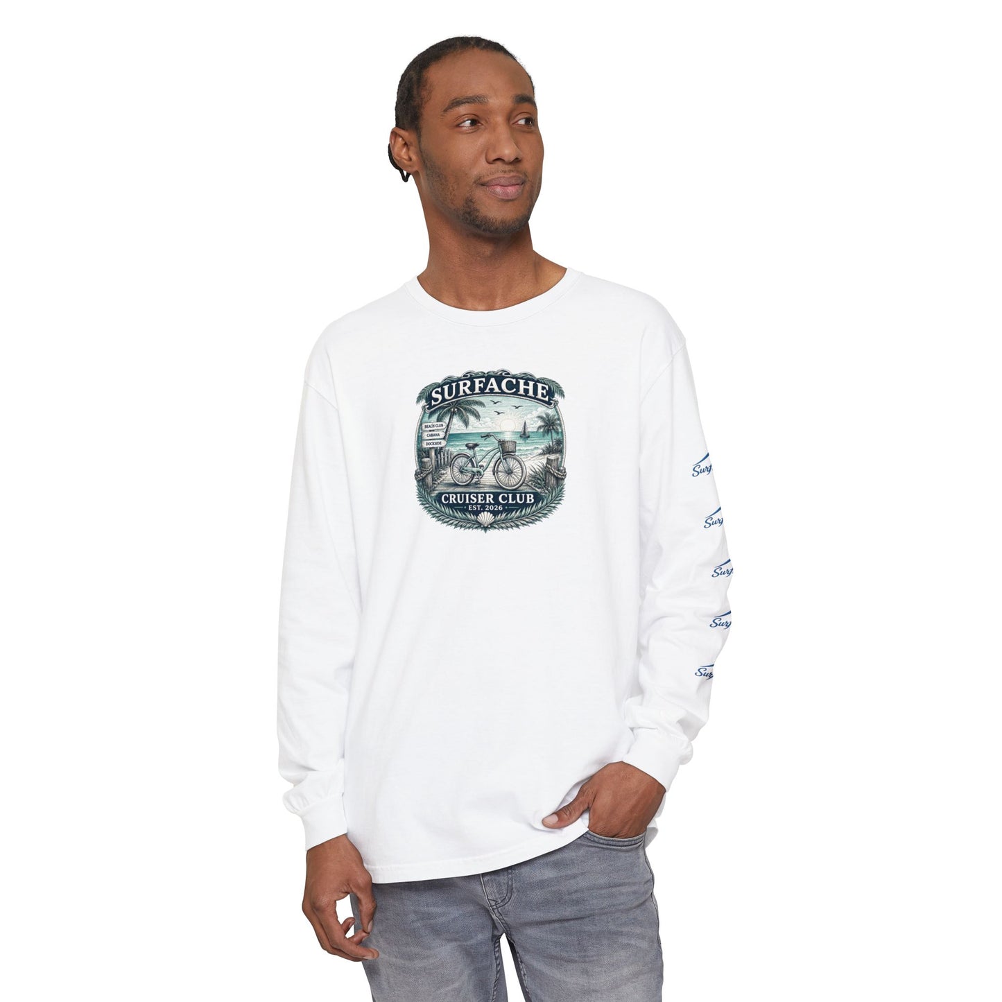 Surfache Cruiser Club Long Sleeve T-Shirt — Bike & Beach Graphic