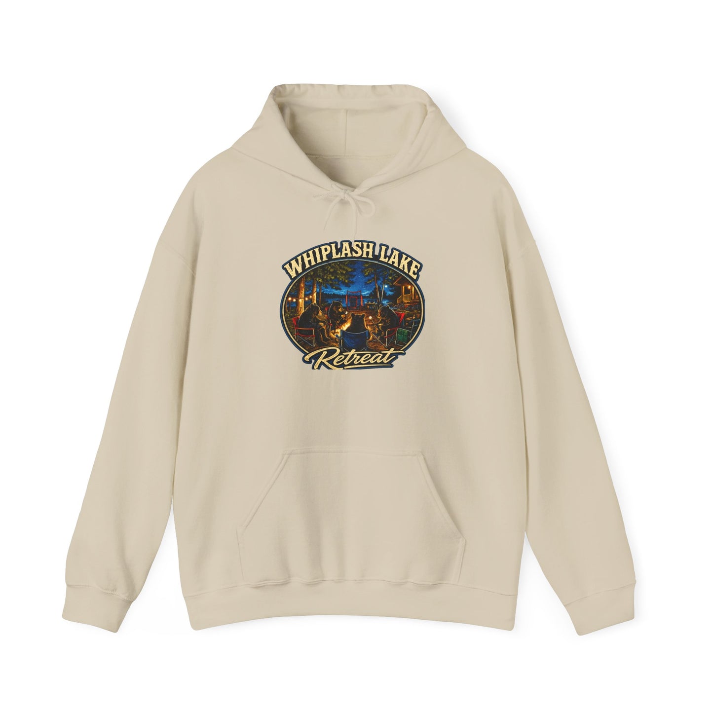 Whiplash Lake Retreat Hoodie — Vintage Cabin Lake Camp Pullover