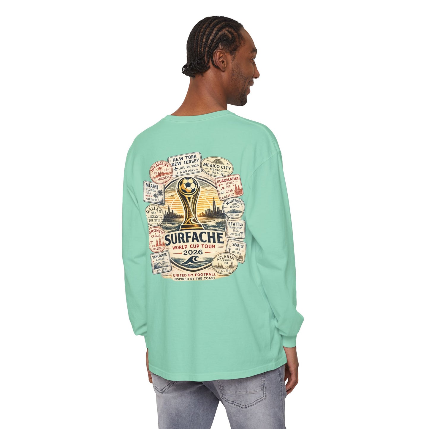 Surfache Passport Edition World Cup Tour Long Sleeve Tee — Soccer Travel Graphic