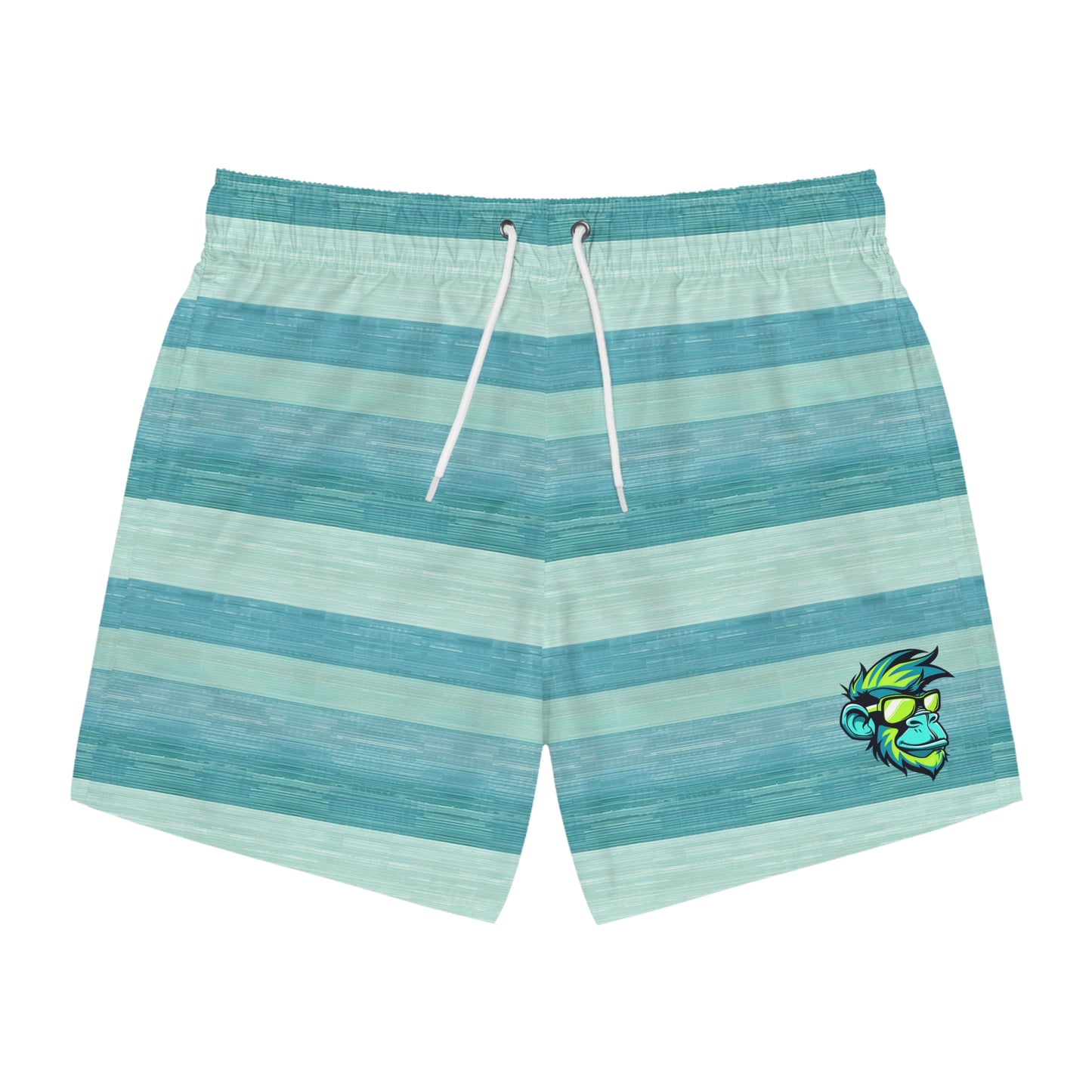 Aqua Striped Swim Trunks with Tropical Fish Logo