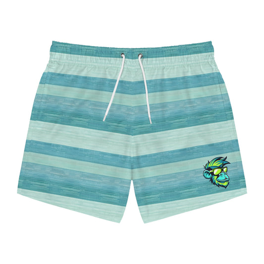 Aqua Striped Swim Trunks with Tropical Fish Logo
