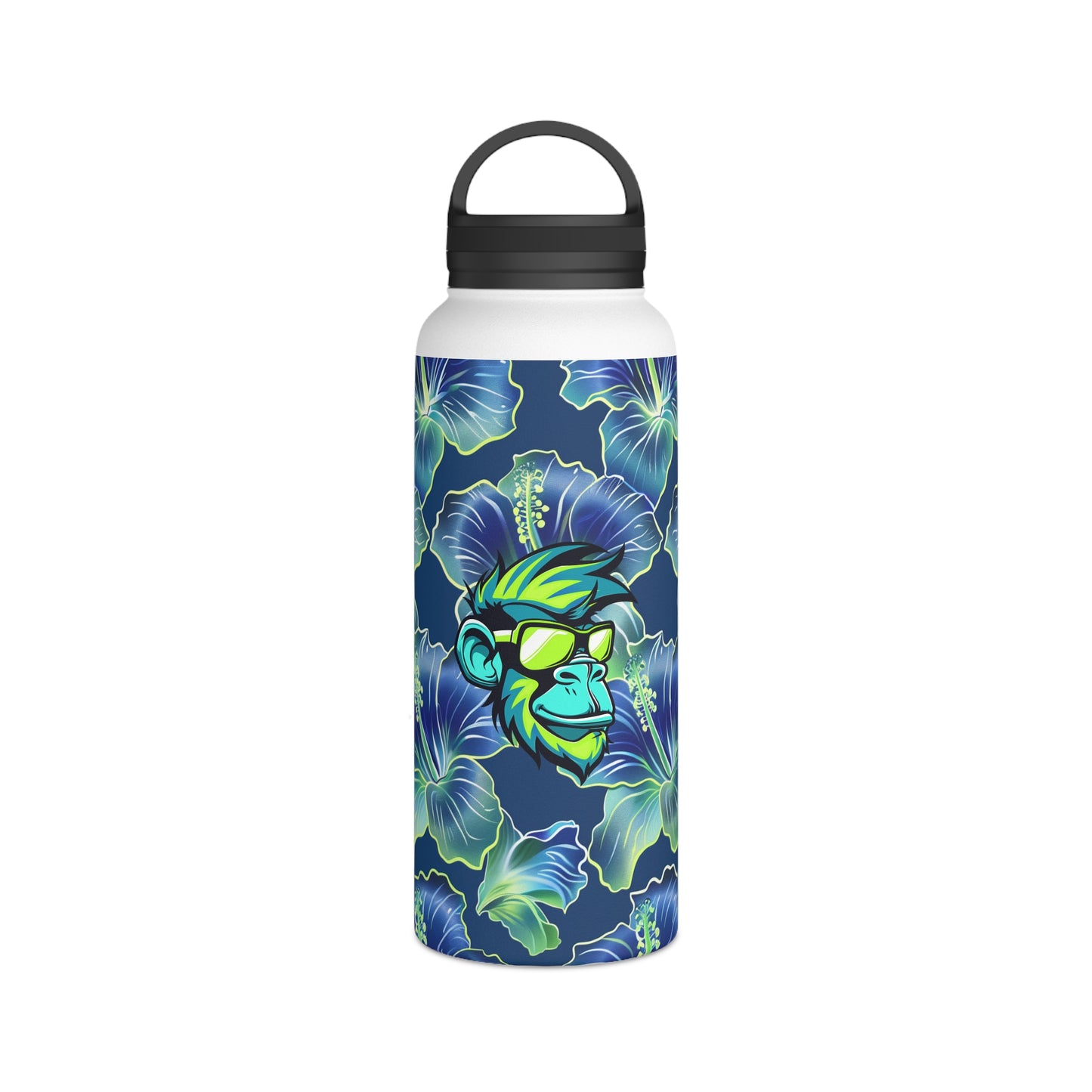 Shades Mascot Hibiscus Surface Beach Volleyball Club Stainless Steel Water Bottle, Handle Lid