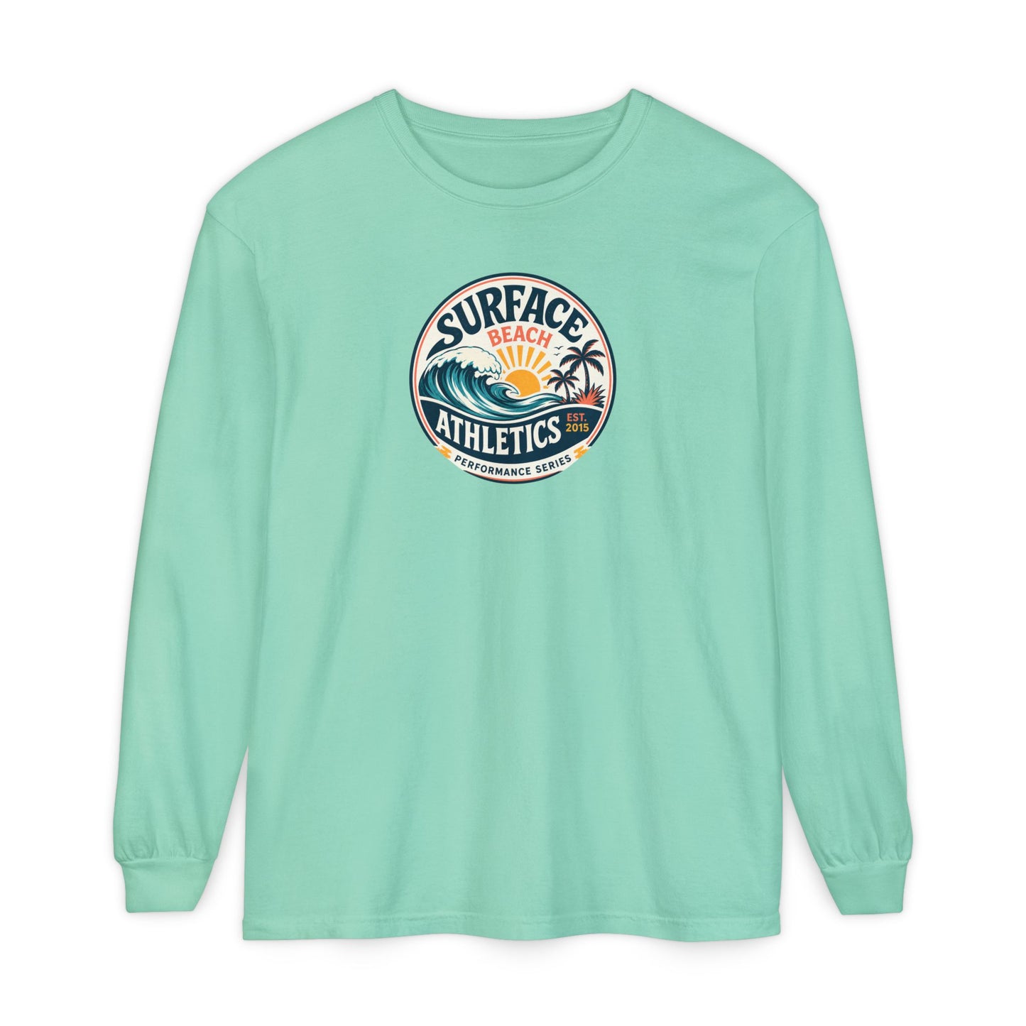 Surface Beach Athletics Long Sleeve Tee — Surf Waves Sunset Graphic