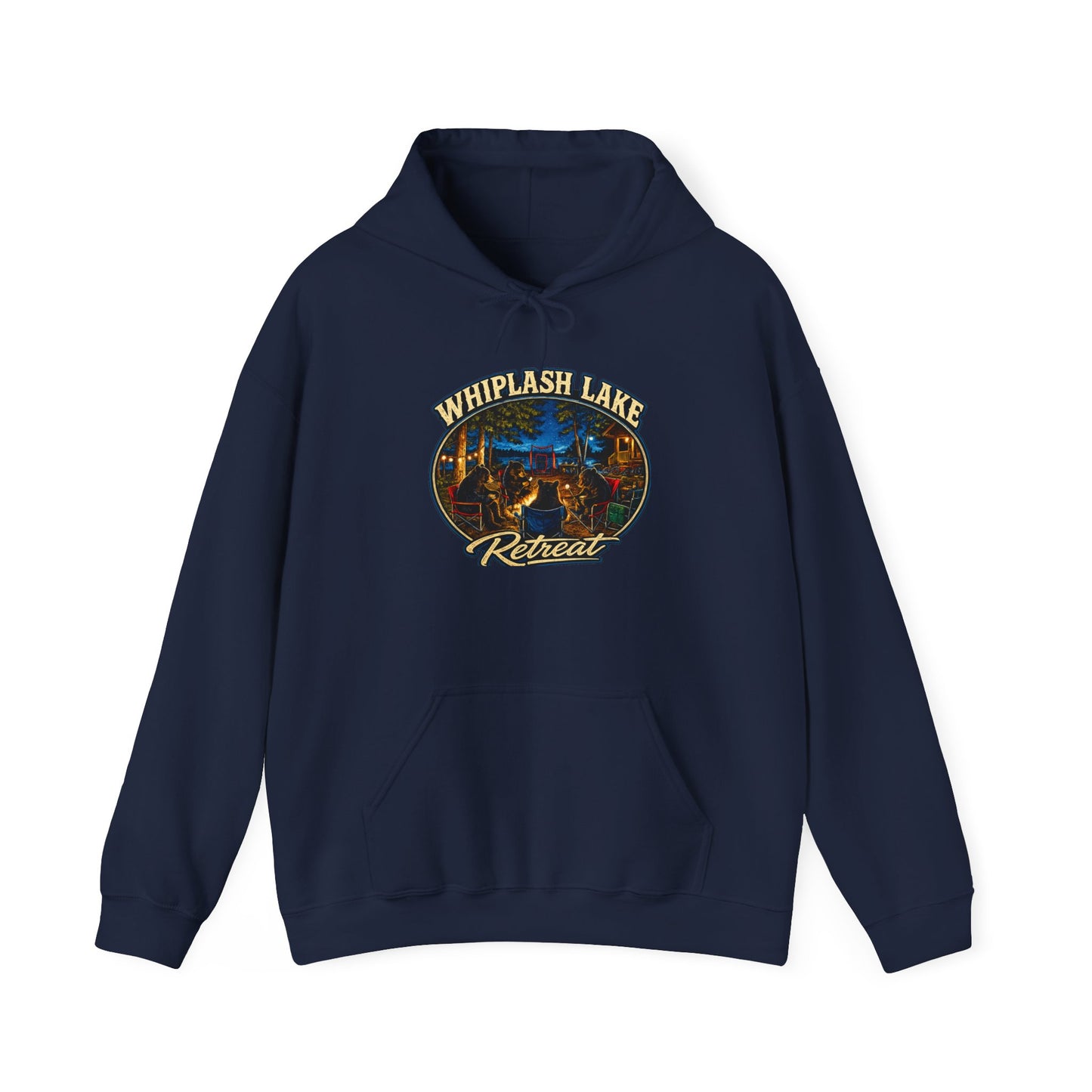 Whiplash Lake Retreat Hoodie — Vintage Cabin Lake Camp Pullover