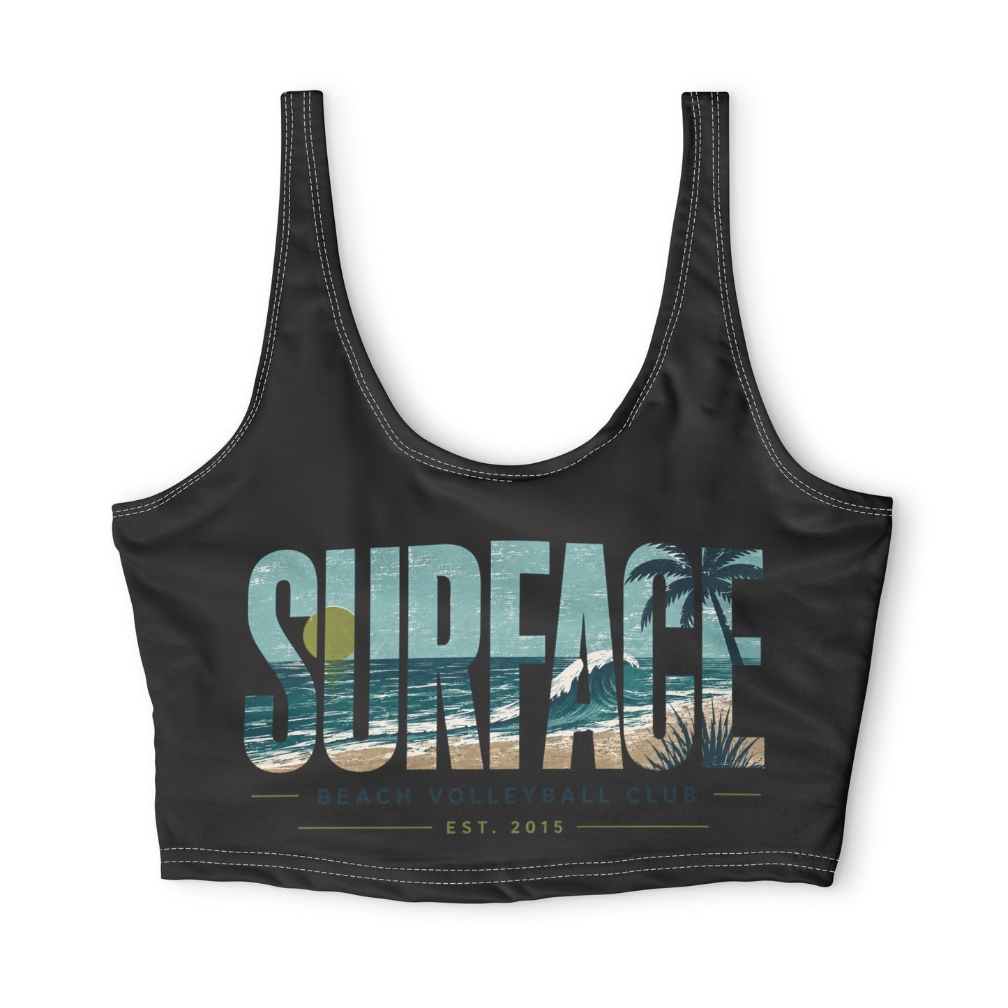 Surfage Beach Sports Bra — Tropical Surf Graphic Crop Top