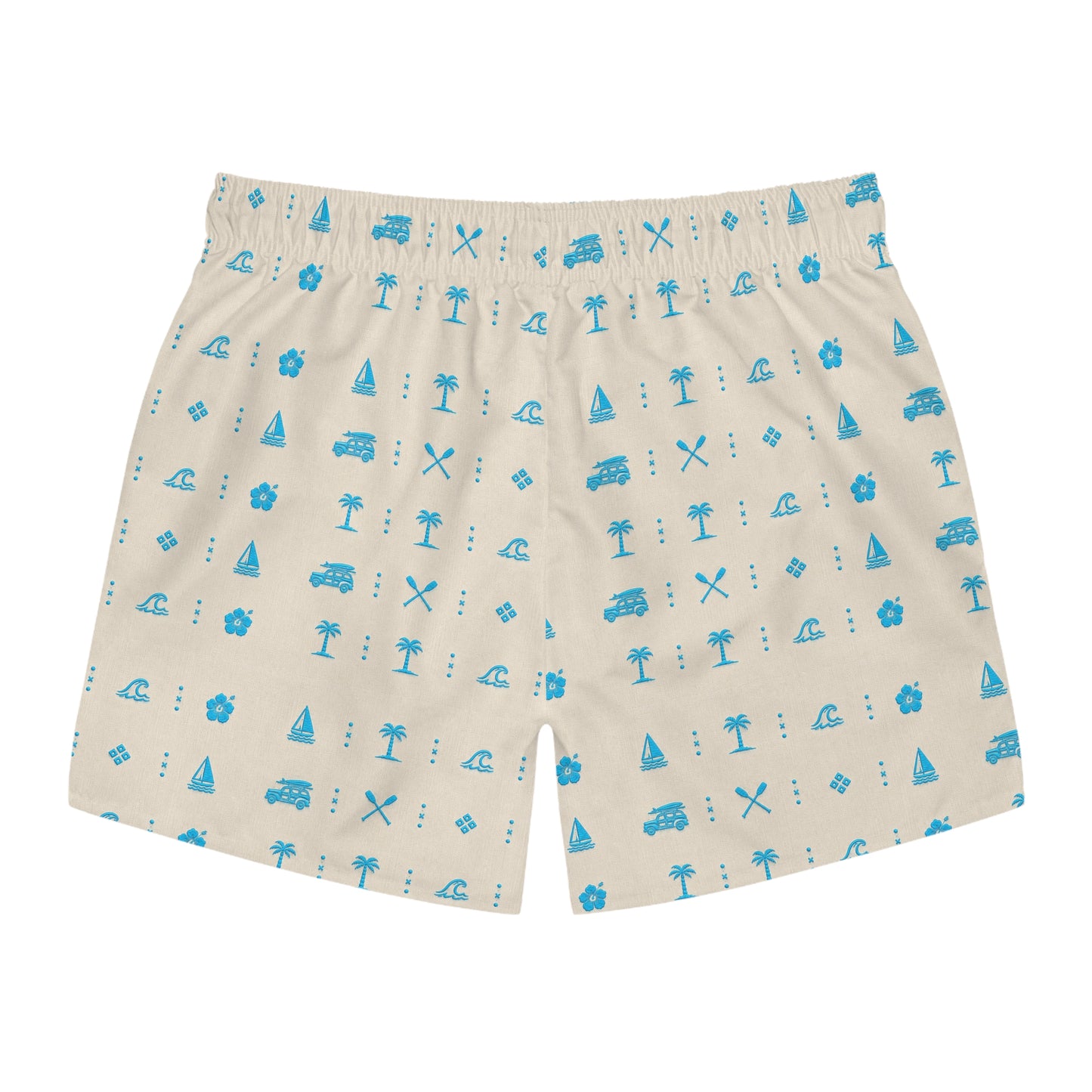 Surfache Men's Casual Surf Pattern Swim Trunks — Blue Beach Icons AOP