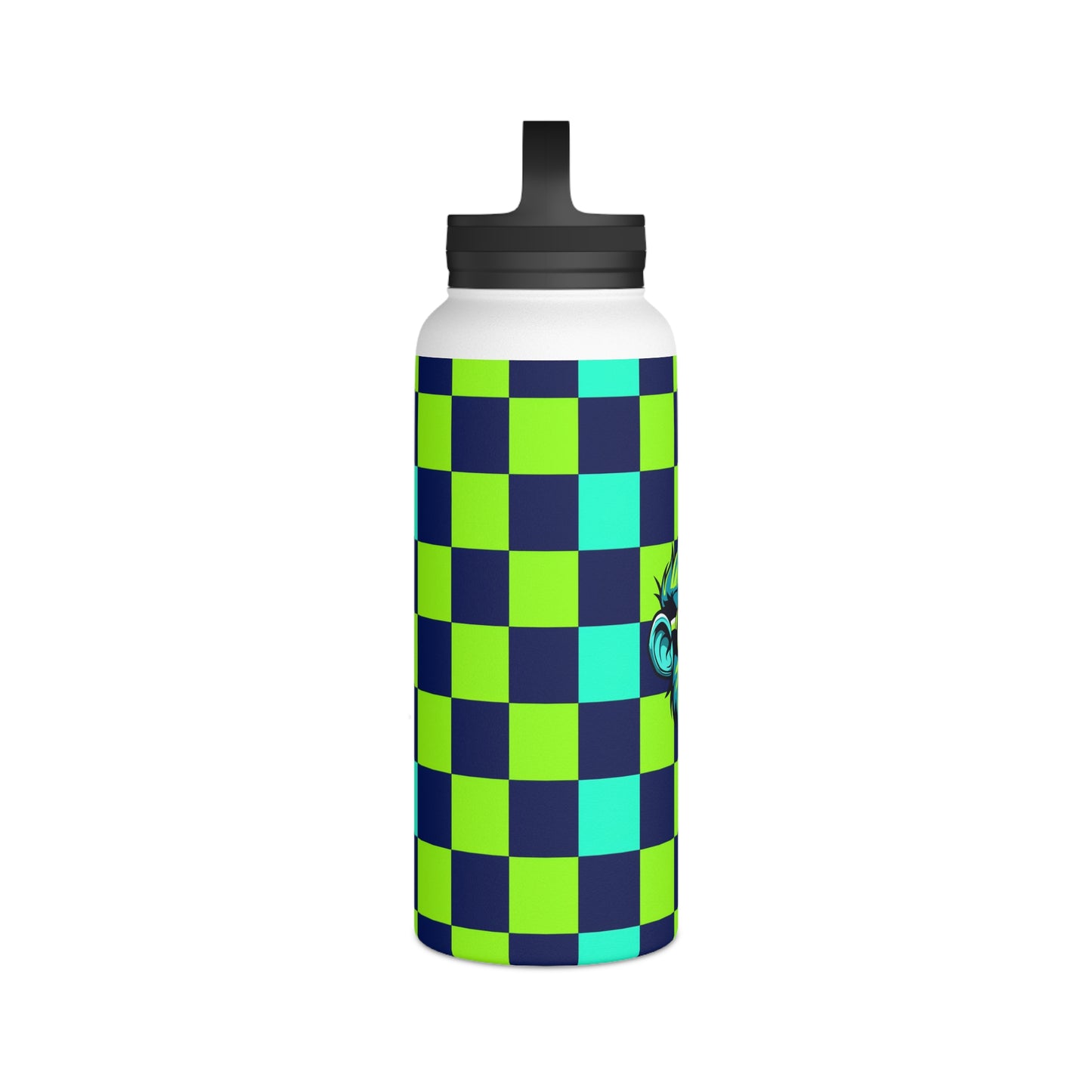 Shades Mascot Checkered Surface Beach Volleyball Club Stainless Steel Water Bottle, Handle Lid