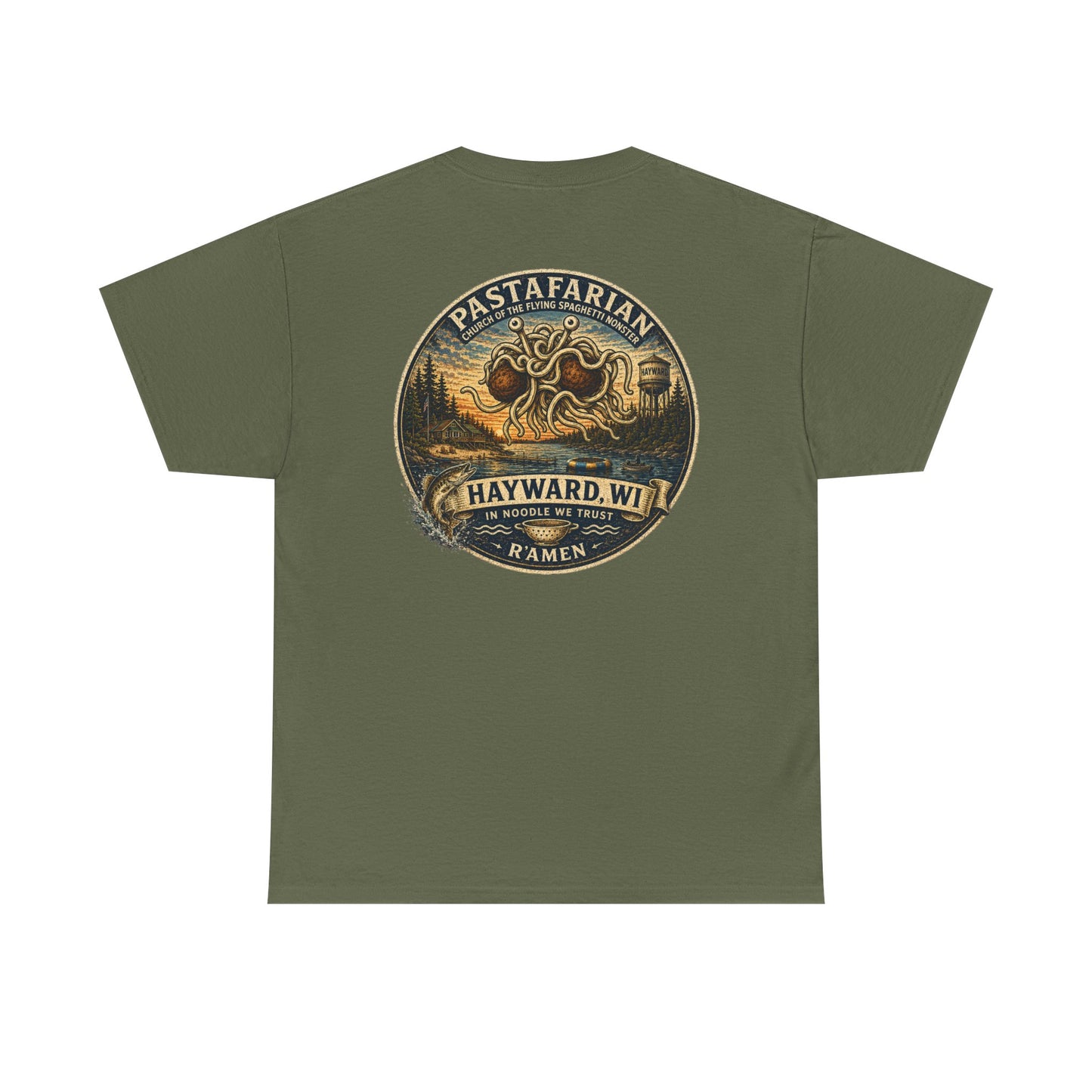 Whiplash Pastafarian T-Shirt — Vintage Hayward, WI Ramen Graphic Tee