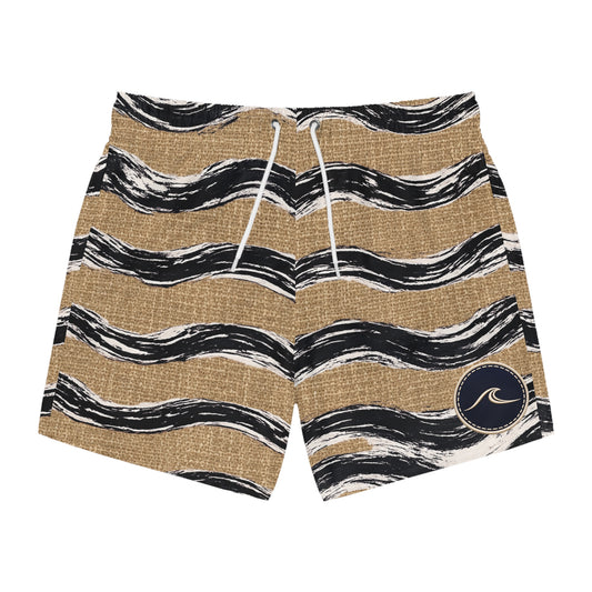 Surfache Wavy Stripe Swim Trunks — Coastal Beige Surf Pattern