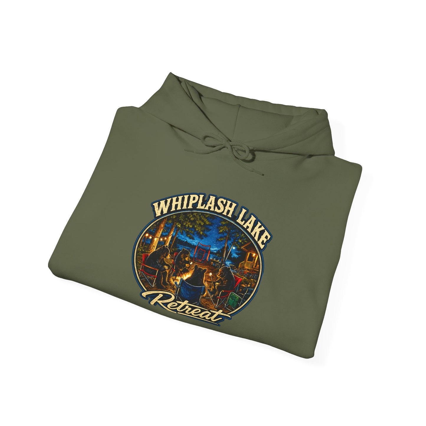 Whiplash Lake Retreat Hoodie — Vintage Cabin Lake Camp Pullover