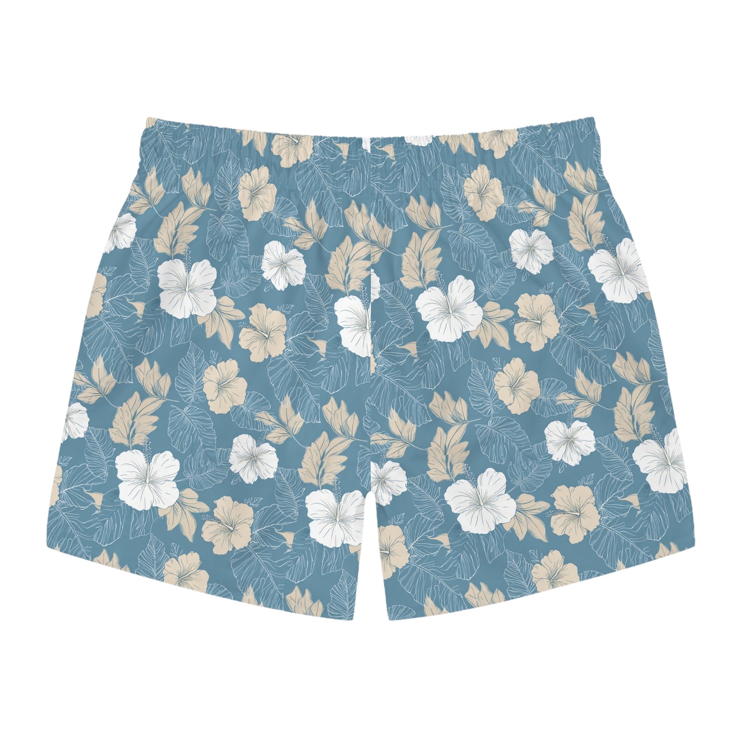 Hibiscus Floral Swim Trunks — Blue Tropical All-Over Print