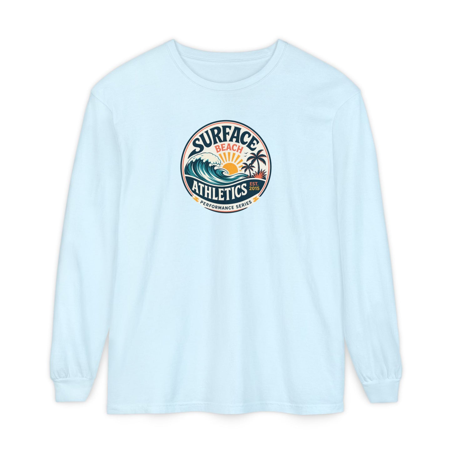 Surface Beach Athletics Long Sleeve Tee — Surf Waves Sunset Graphic