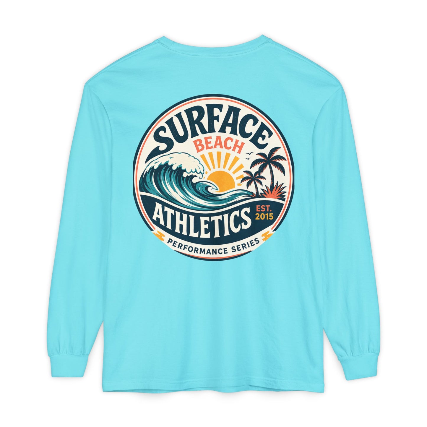 Surface Beach Athletics Long Sleeve Tee — Surf Waves Sunset Graphic