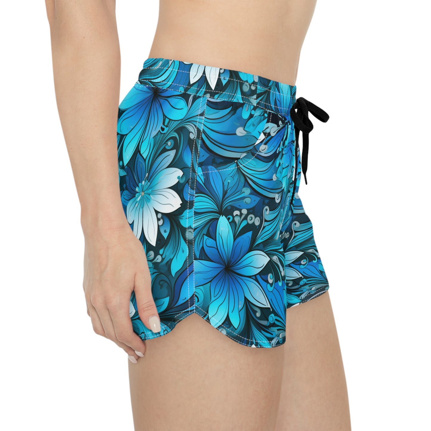 Surface Beach Volleyball Club Cyan Floral Logo Cover Up Women's Casual Shorts (AOP)