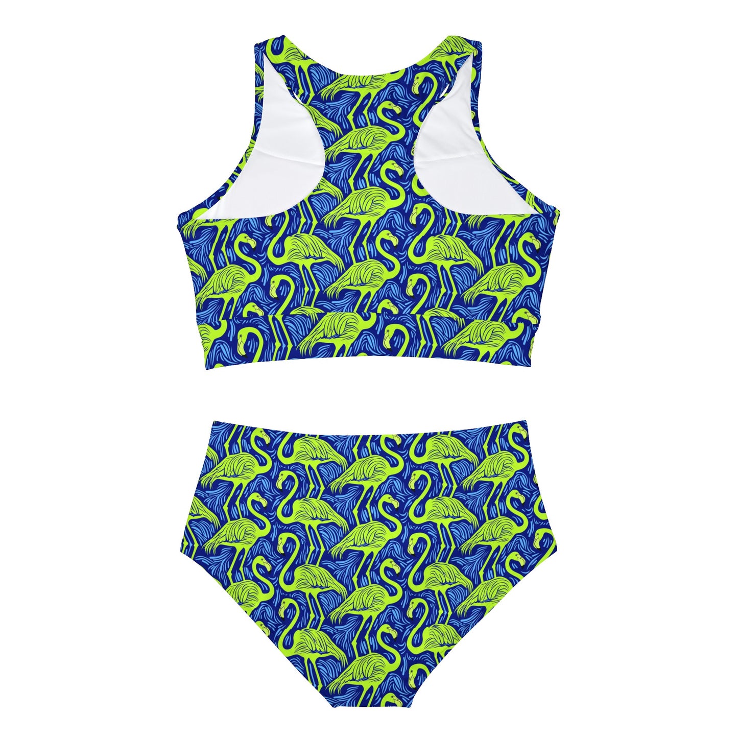 Flamingo Party Surface Beach Volleyball Club Neon Palm Sporty Bikini Set