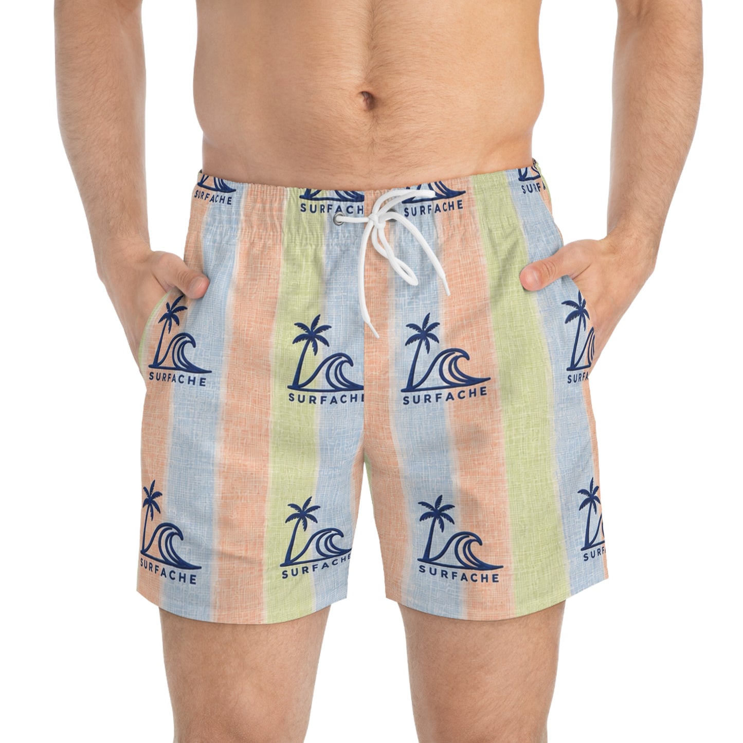 Surfache Stripe Swim Trunks — Pastel Beach Print