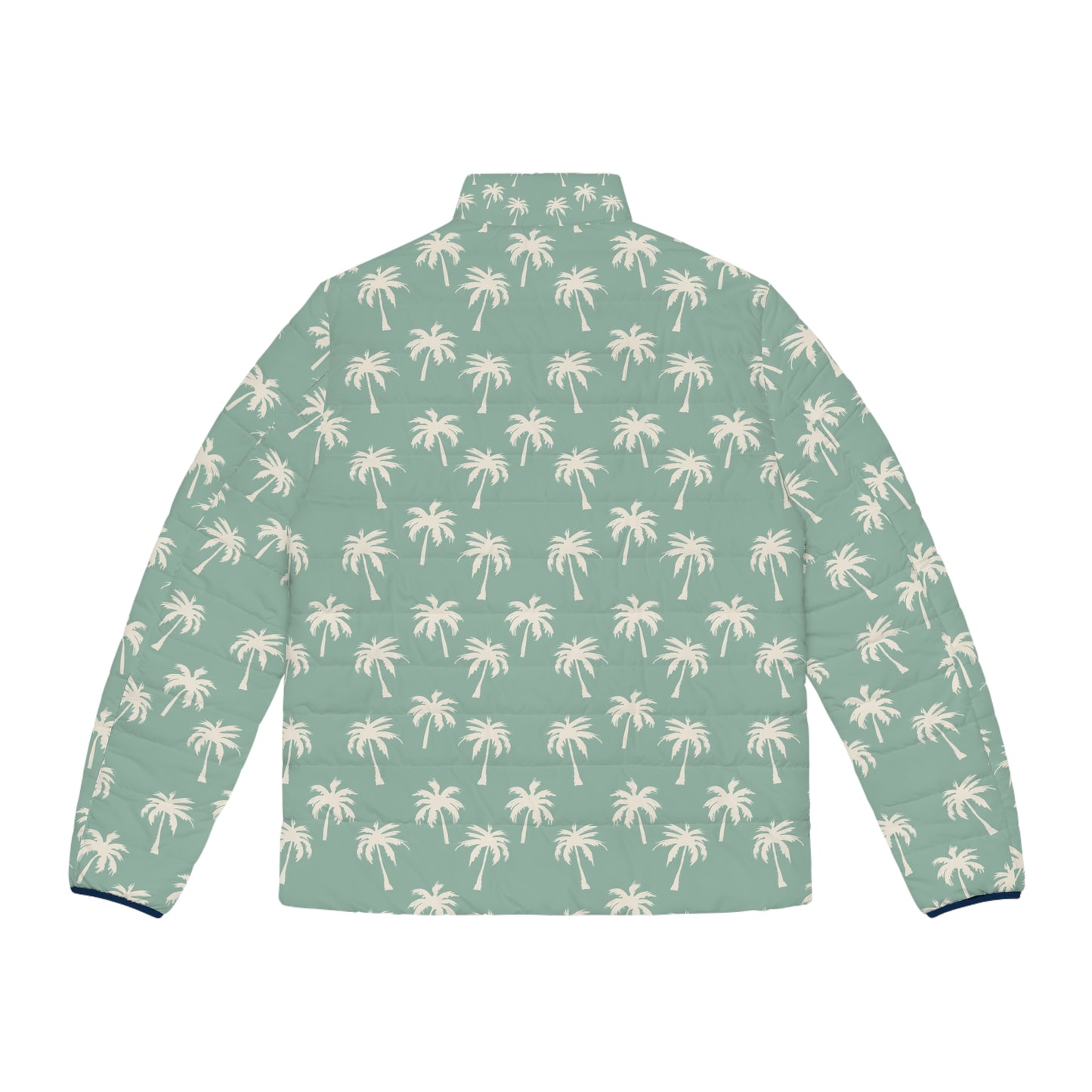 Palm Pattern Puffer Jacket — Green Tropical Print Men’s Puffer