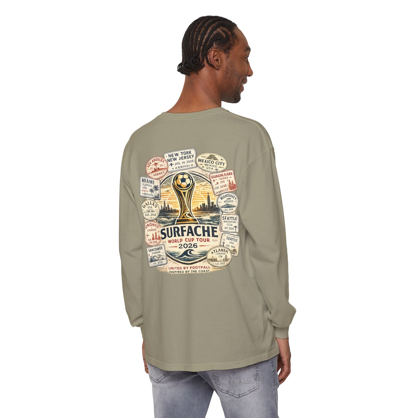 Surfache Passport Edition World Cup Tour Long Sleeve Tee — Soccer Travel Graphic