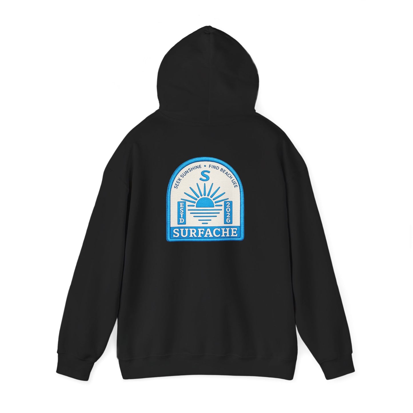 Surfache Vintage Badge Hoodie — Coastal Sunset Surf Brand Sweatshirt