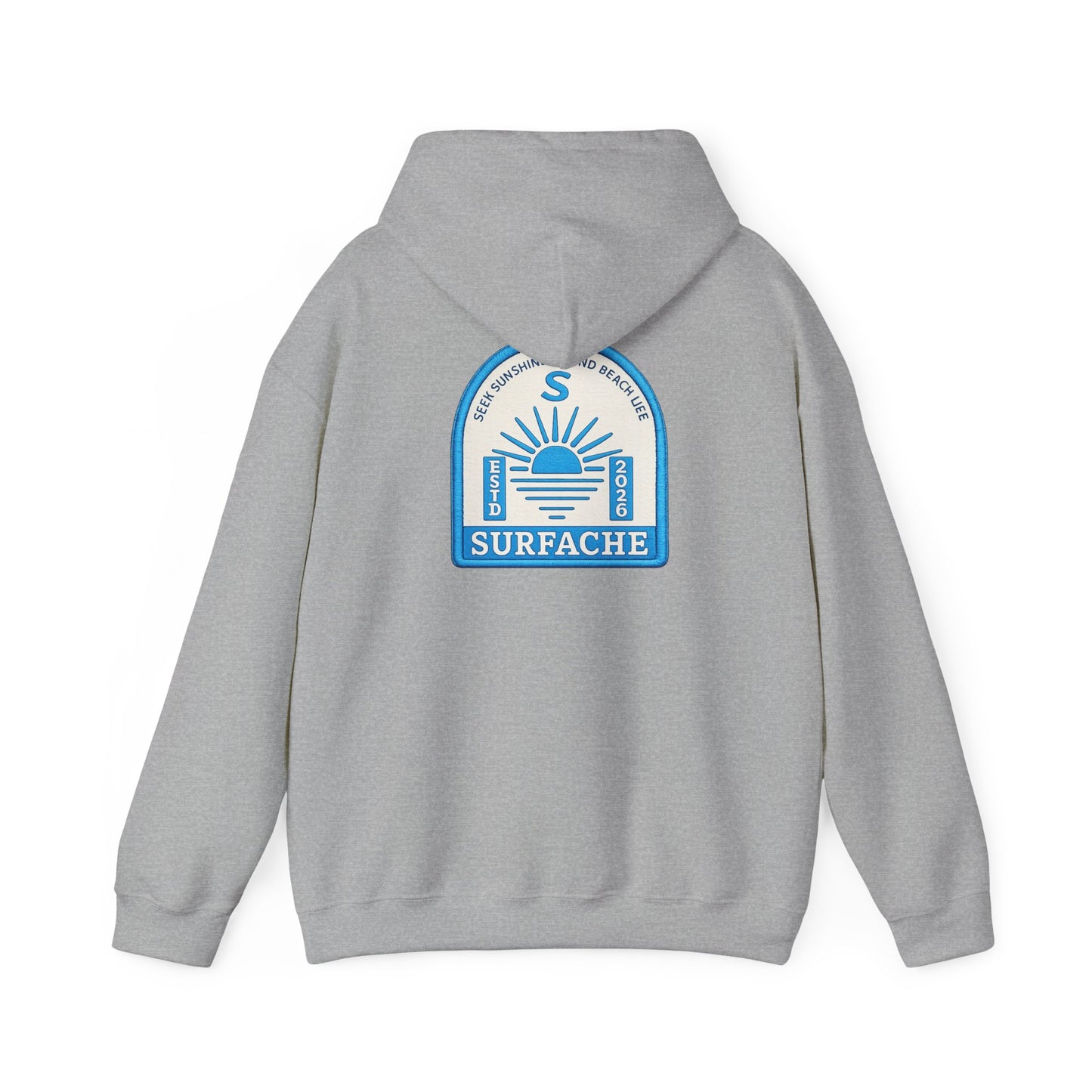 Surfache Vintage Badge Hoodie — Coastal Sunset Surf Brand Sweatshirt