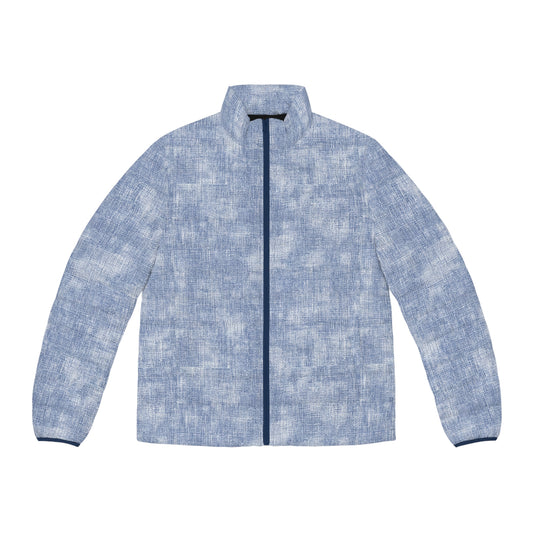 Light Blue Textured Puffer Jacket — Men's Casual Quilted Coat