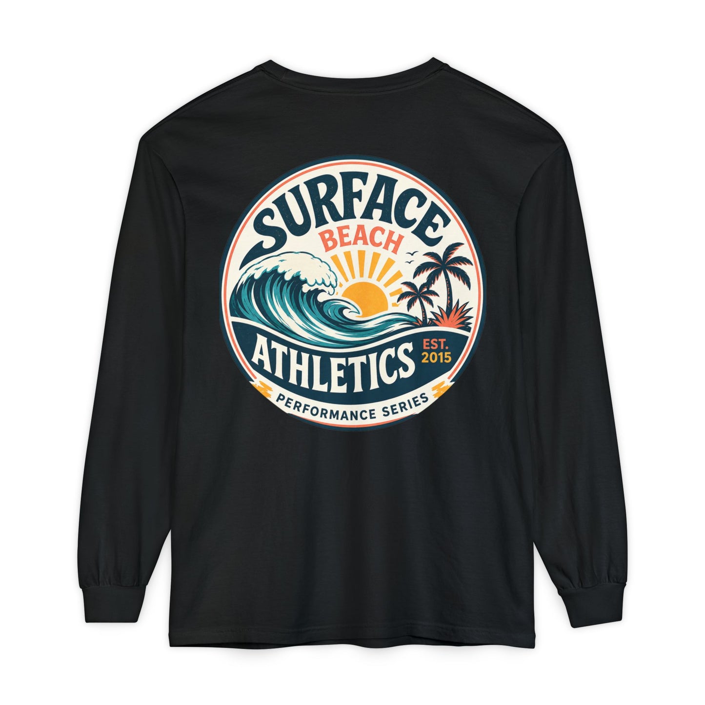 Surface Beach Athletics Long Sleeve Tee — Surf Waves Sunset Graphic