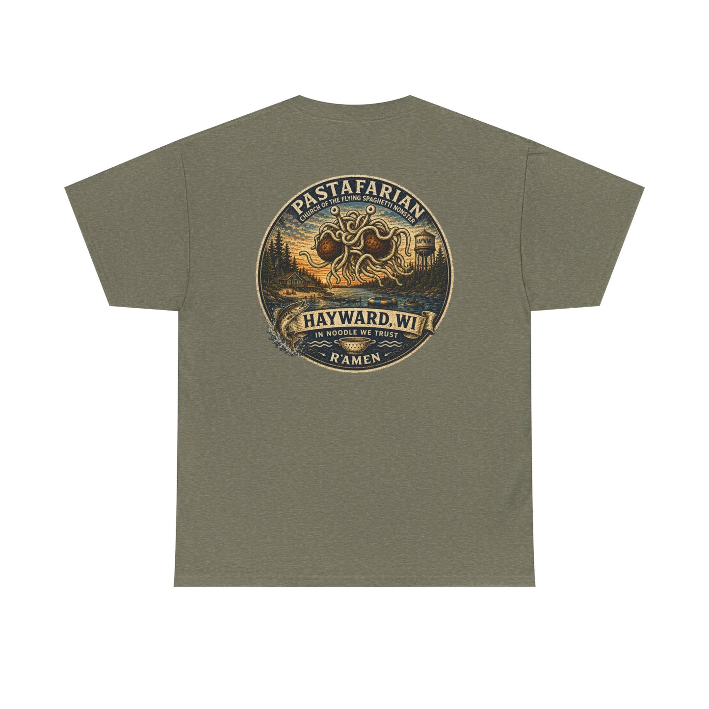 Whiplash Pastafarian T-Shirt — Vintage Hayward, WI Ramen Graphic Tee